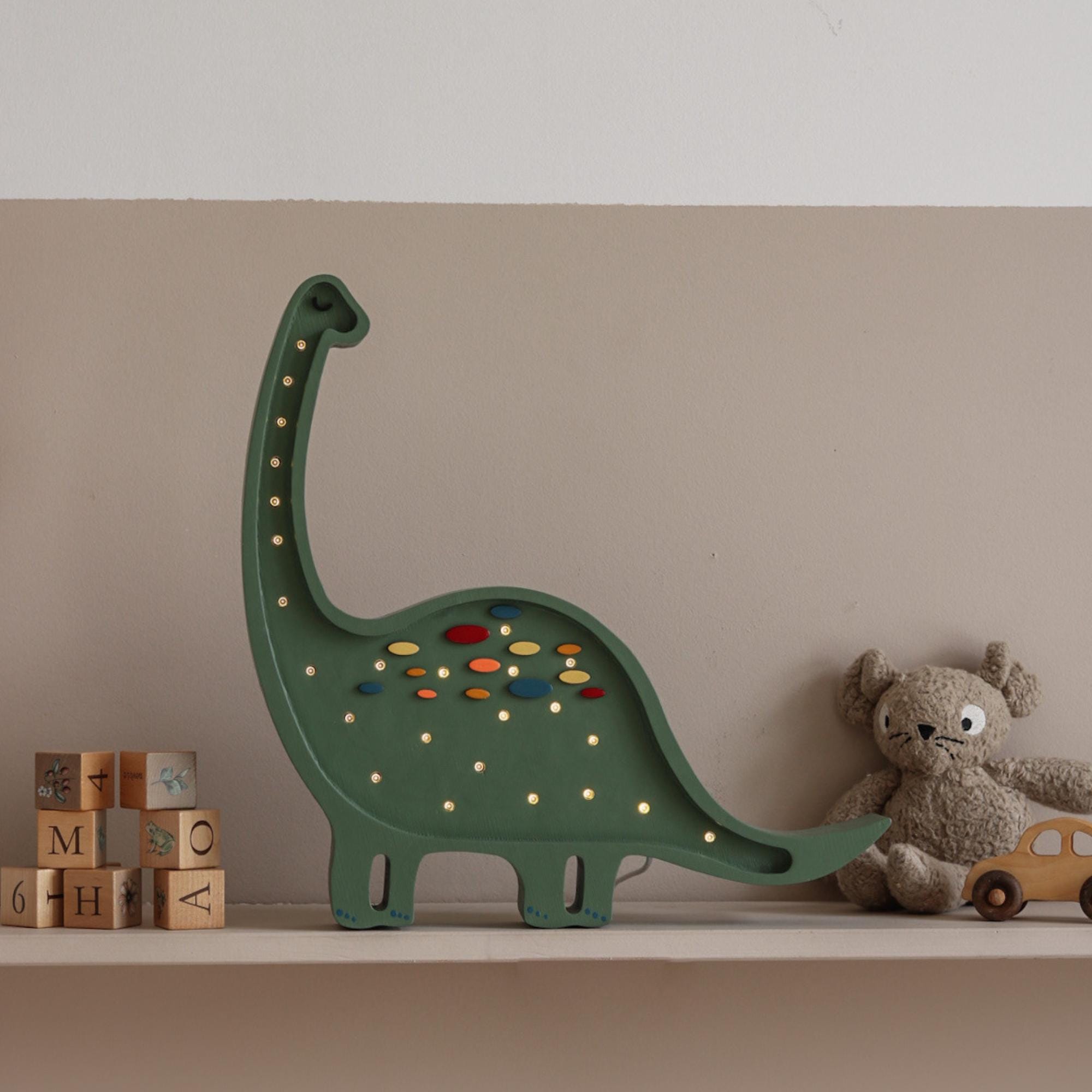 Wooden Night Light Diplodocus Brontosaurus Dinosaur Lamp Dino Nursery Decor Boy Room Gift for Boys Bedroom Gift Idea Jurassic Magic Glow