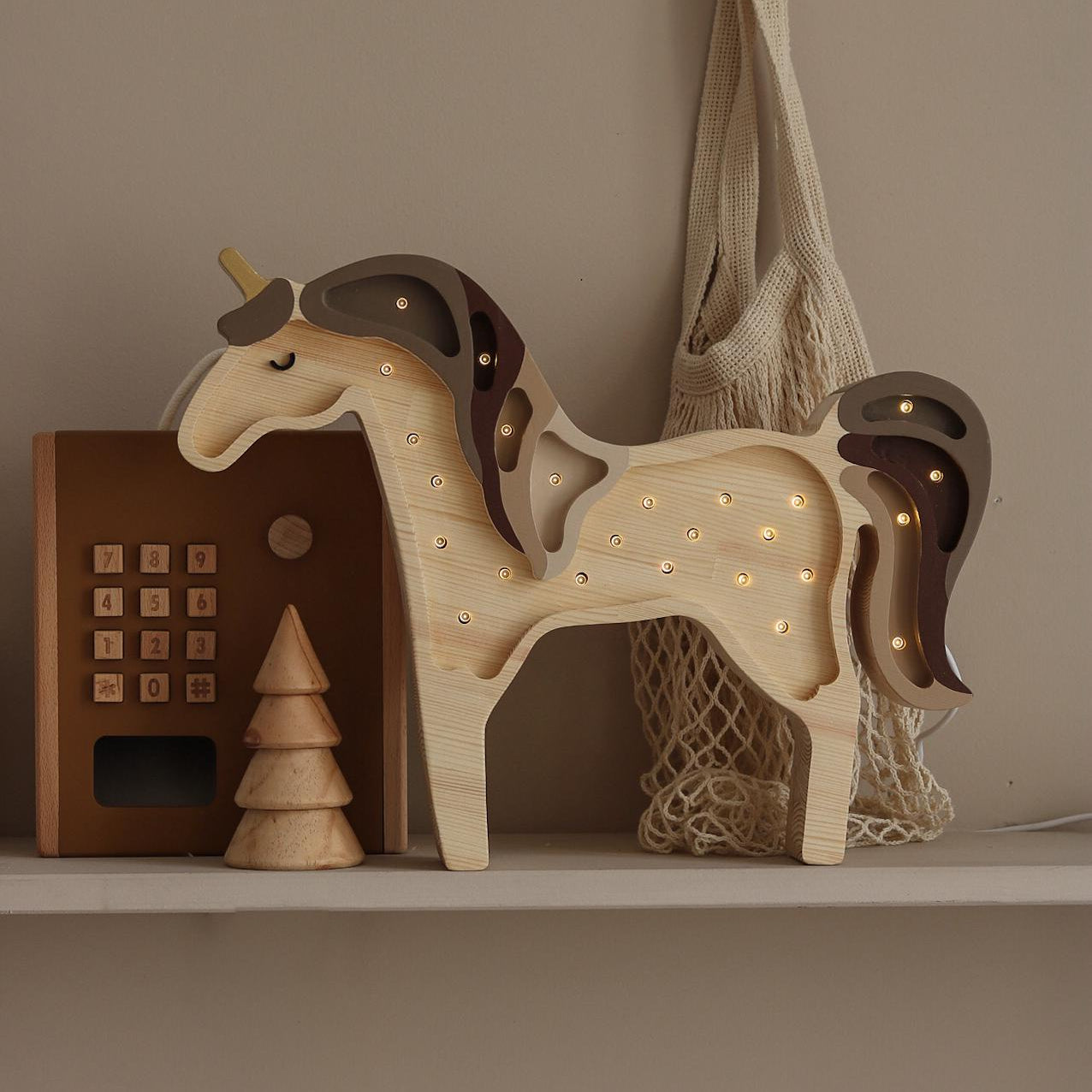 Adorable Unicorn Lamp Nursery Decor Handmade Fairy Tale Theme Lighting for Kids Room Wall Lamp LED Brown Horse Night Light for Girl’s Room