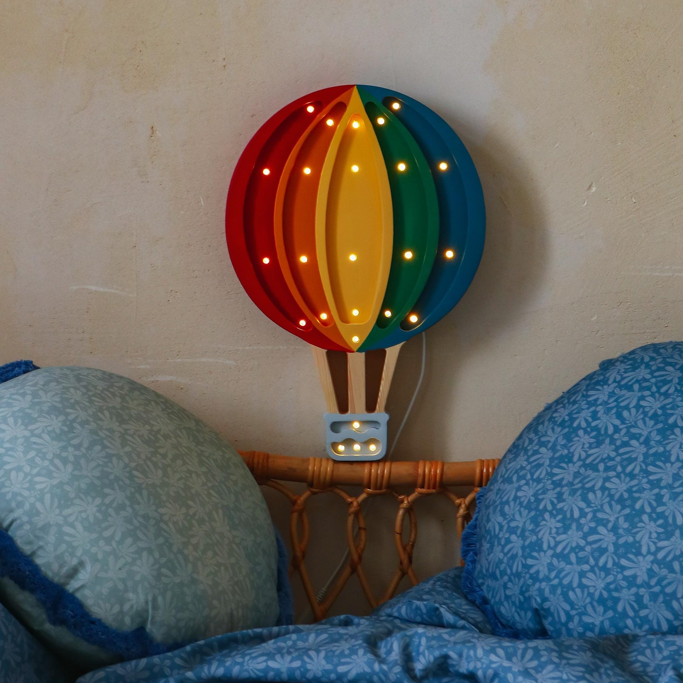 Wooden Hot Air Balloon Lamp Night Light Nursery Wall Decor Montessori Room Gift for Adventurous Boy Little Traveler Retro Rainbow Boys Color