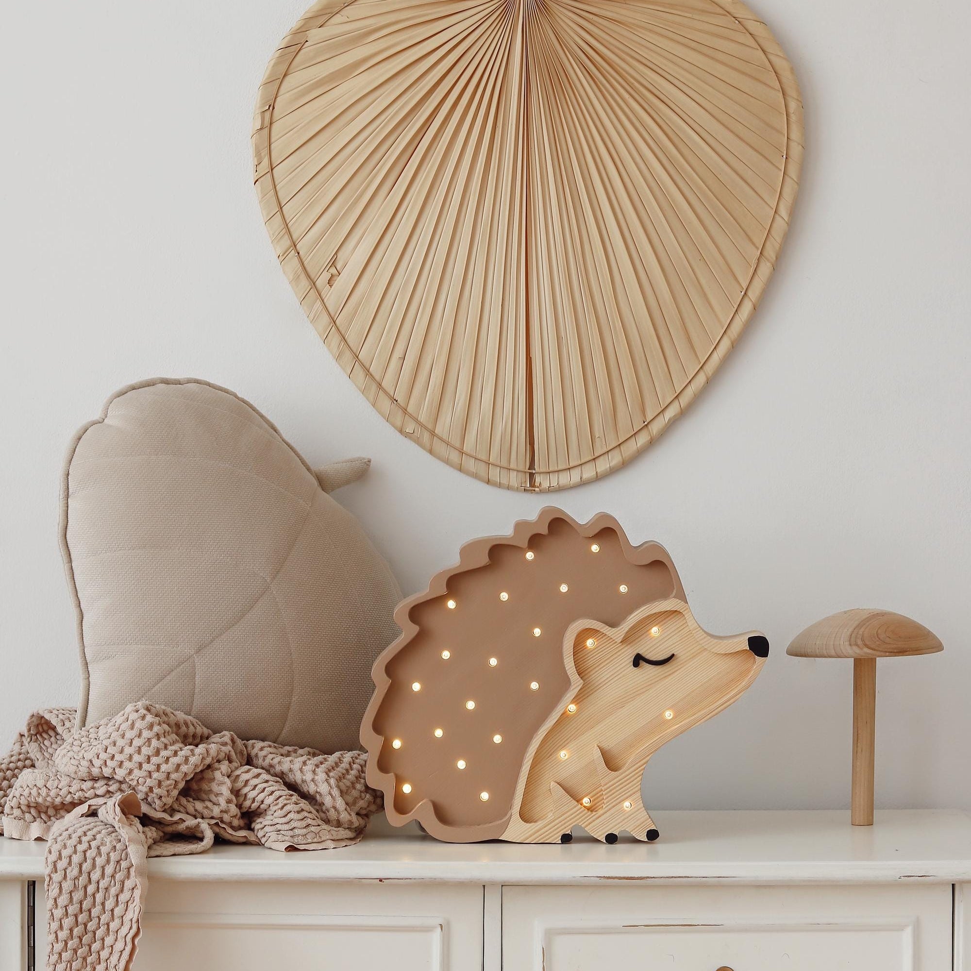Wooden Night Light Hedgehog Lamp Woodland Nursery Decor Handmade Lighting Forest Kids Room Unique Baby Gift Brown Autumn Mood Montessori