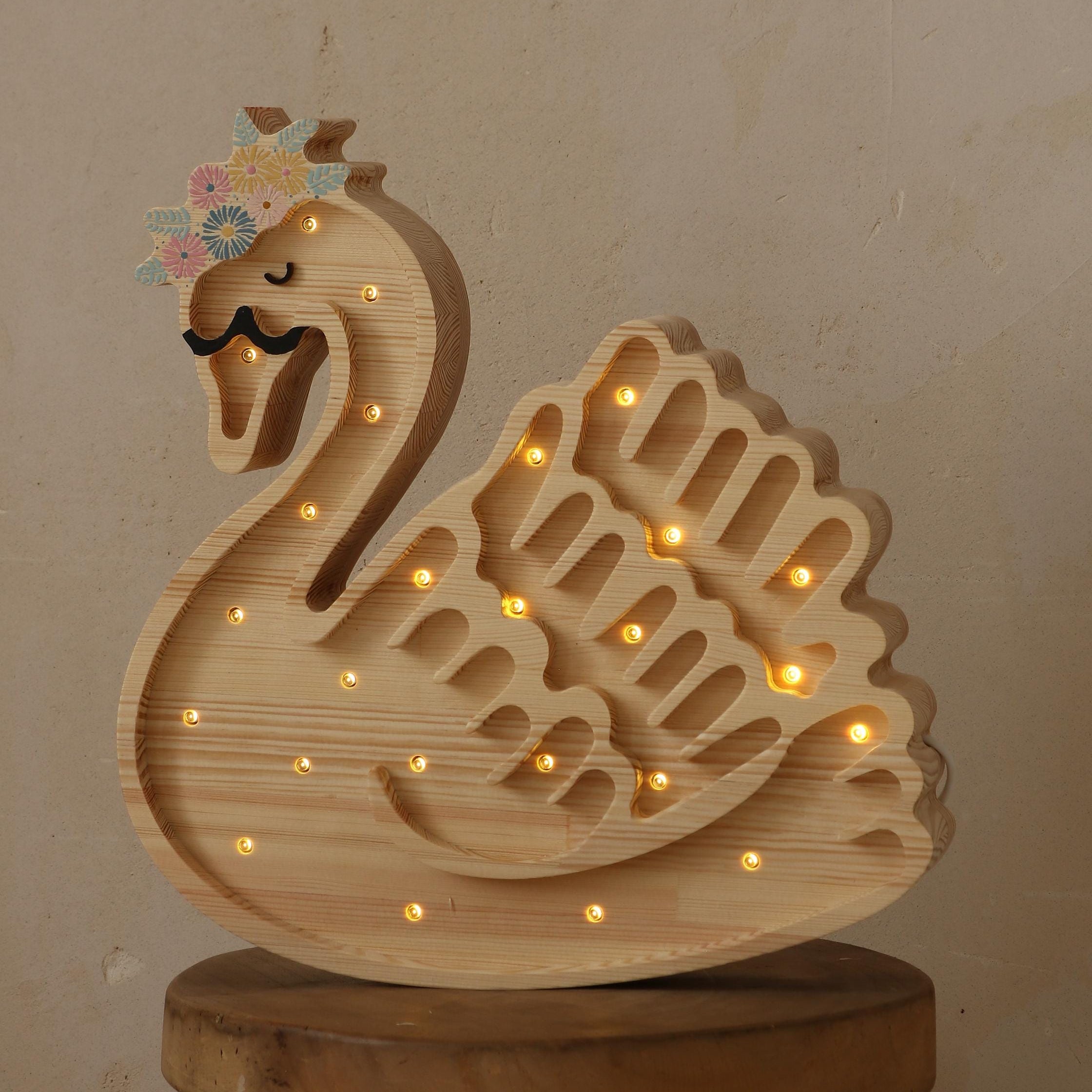 Adorable Swan Lamp Nursery Decor Wooden Swan Night Light Nursery Lamp Girls Handmade Boho Fairy Tale Room Decor Girl Room Decor Wall Lamp