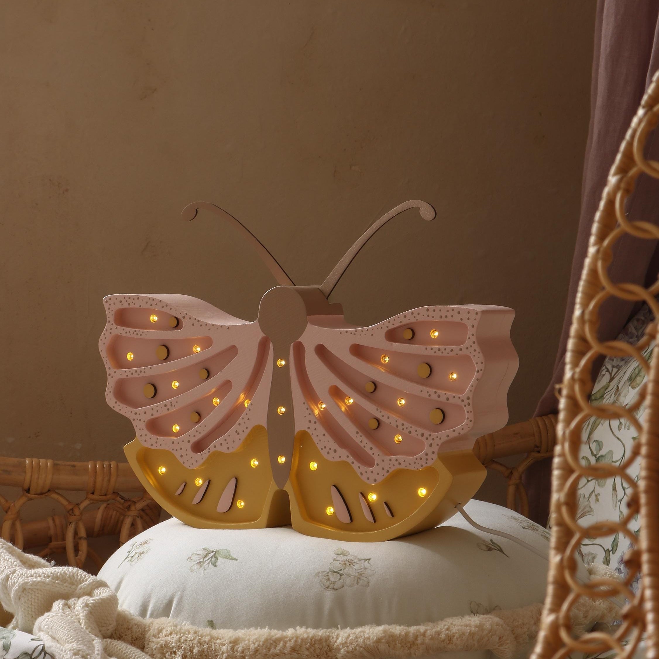 Wooden Butterfly Night Light for Girls Room Handcrafted Nursery Decor Boho Style Pink Pastel Butterfly Glamour Kids Princess Whimsical Magic