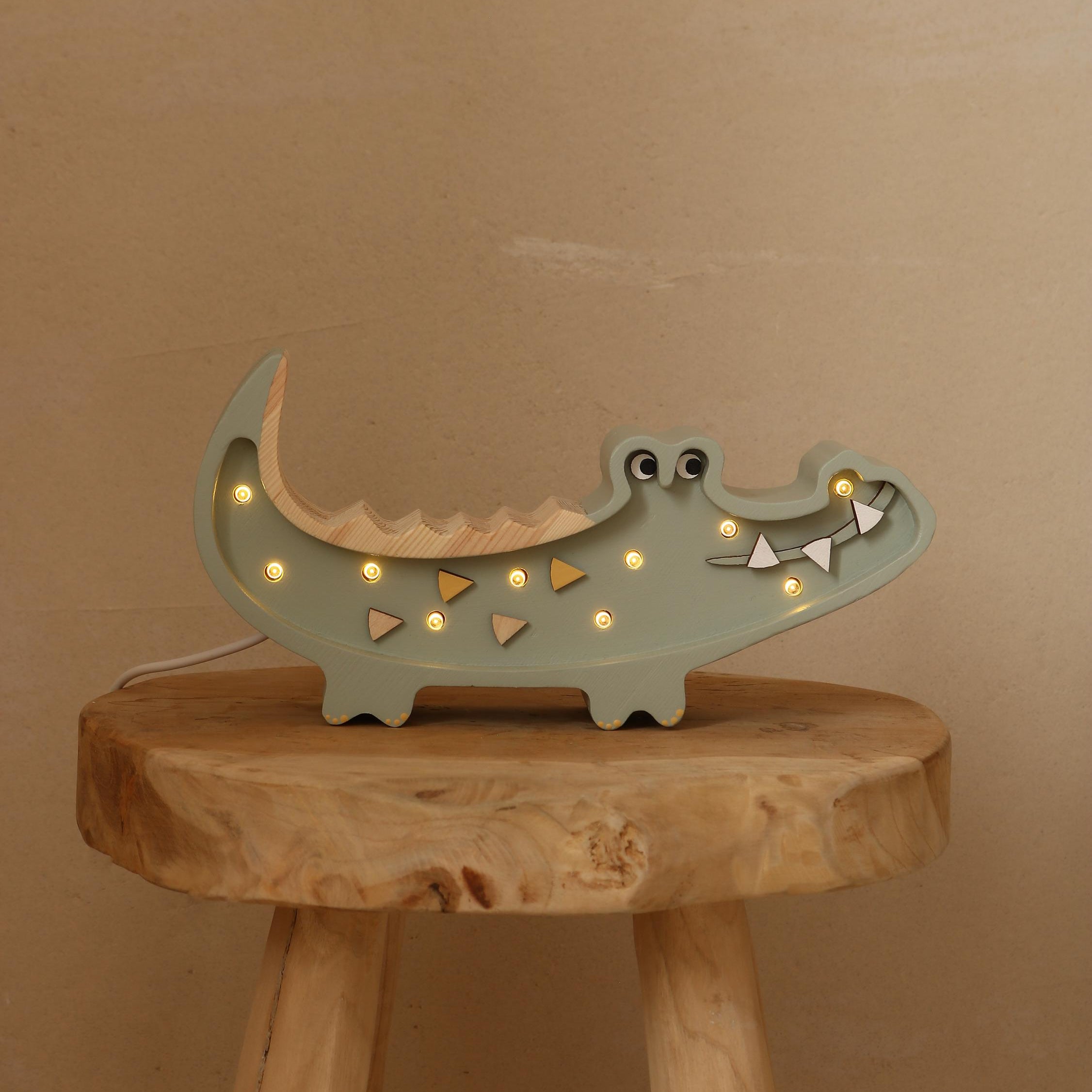 Wooden Crocodile Night Light for Kids Safari Lamp Boho Nursery Decor for Boys Baby Shower & Birthday Gift Jungle Theme Alligator Boys Room
