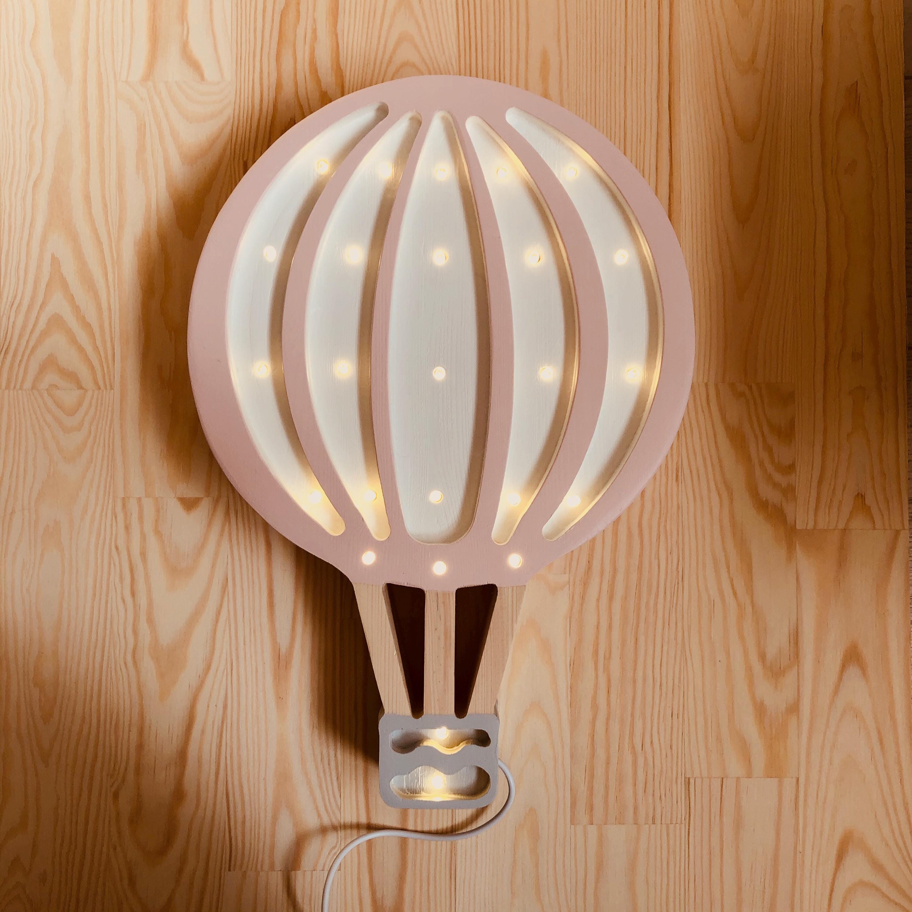 Wooden Hot Air Balloon Lamp Night Light Nursery Wall Decor Montessori Room Gift Girl Retro Kidsroom Pink Girls Decoration Birthday Circus