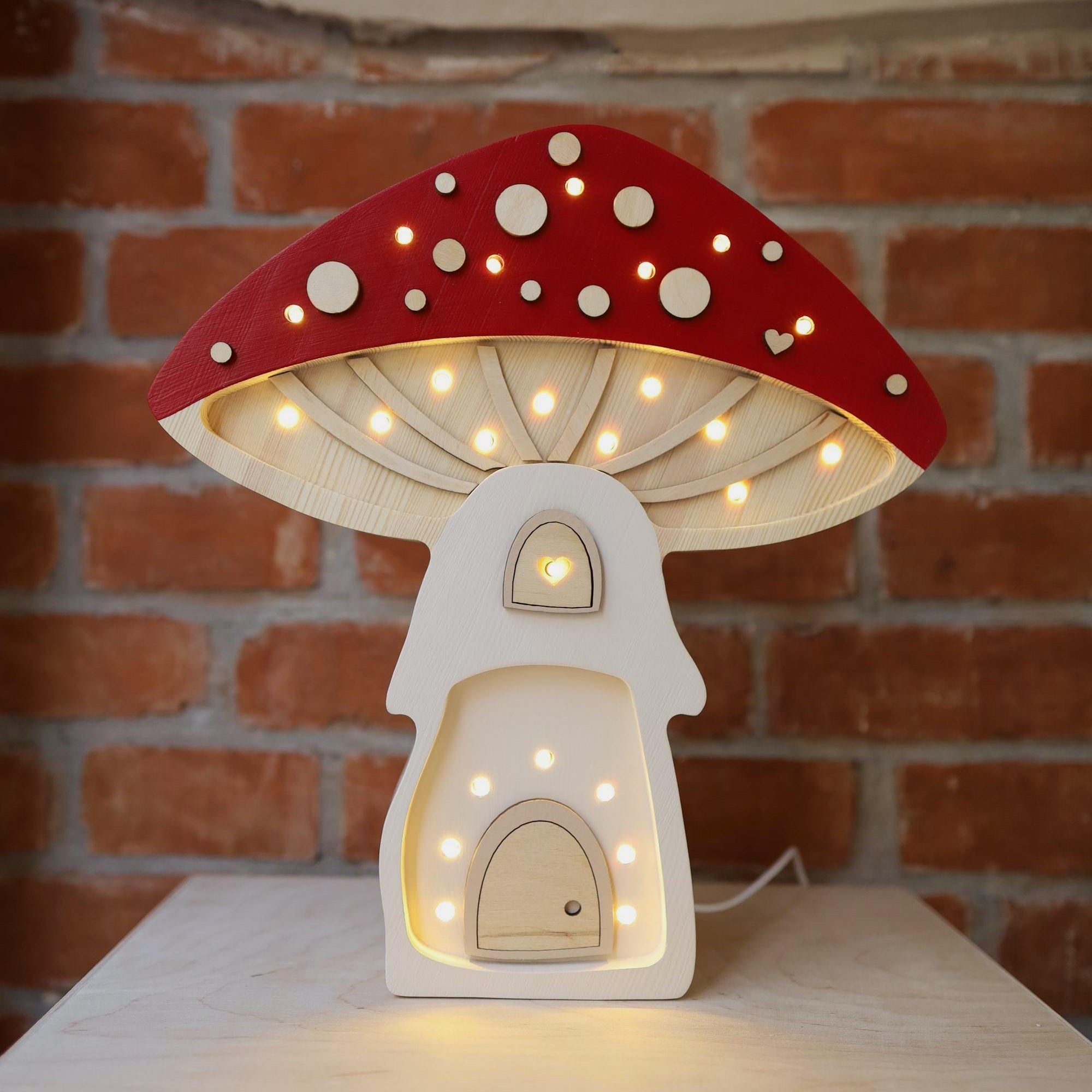 Pilz Haus Nachtlicht Holz Wald Kinderzimmer Herbst Deko Märchen Kinderzimmer Weihnachtsdekoration Waldtiere Wald
