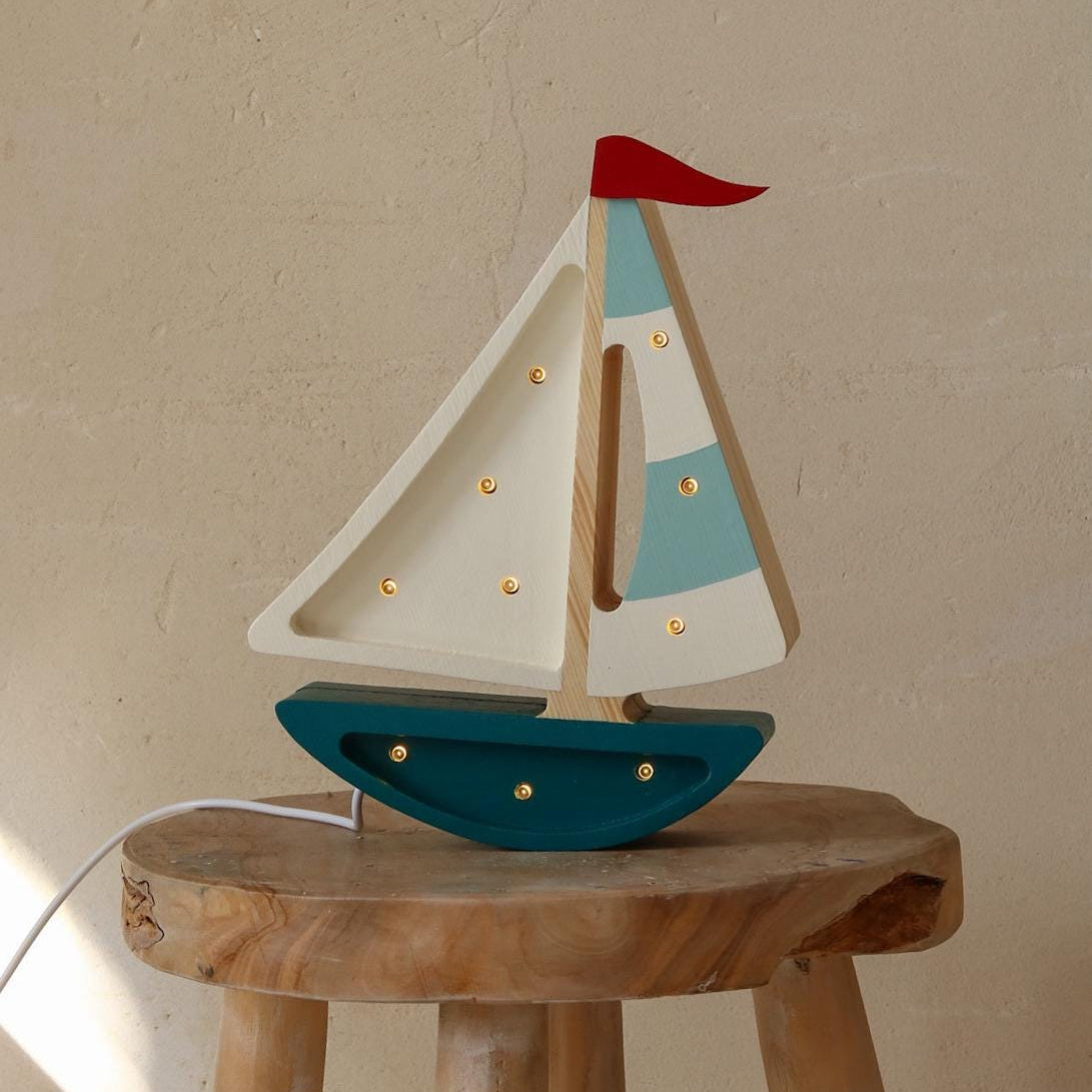 Wooden Sailboat Night Light Nautical Kids Room Decor Ocean Theme Lamp for Little Explorer Coastal Nursery Decoration Coastal Baby Room Decor
