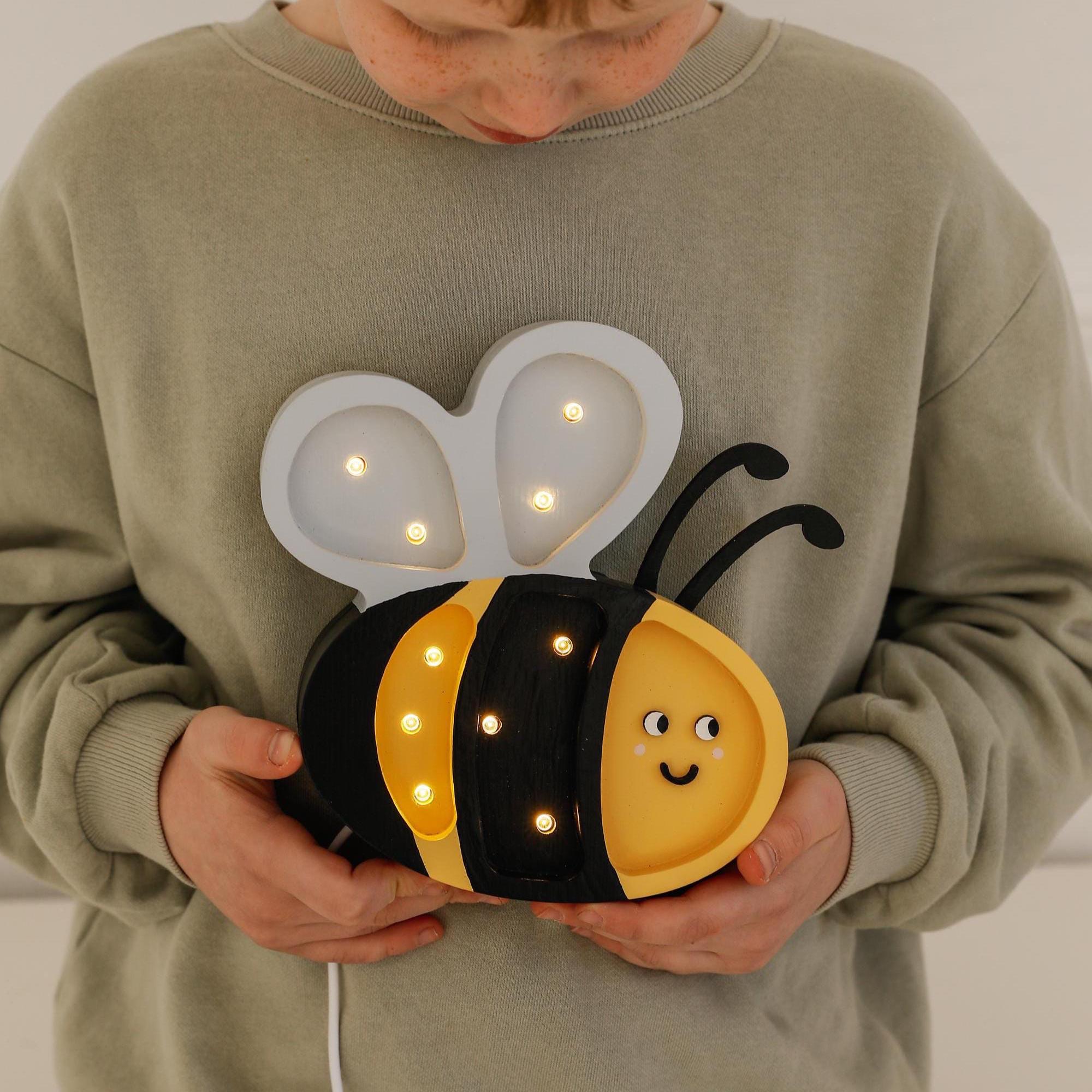 Wooden Bee Night Light Bee Theme Nursery Decor Montessori-Inspired Baby Room | Nature Motif Handmade Lamp for Kids World Bee Day Flower Room