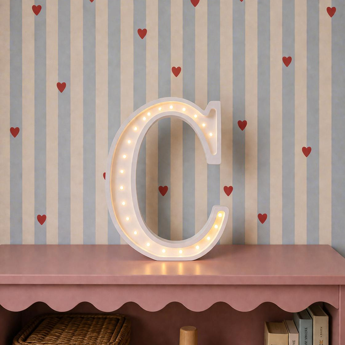Wooden Letter Night Light Personalized Lighting Teen Room Monogram Shaped Lamp 3D Letters Wall Decor Initials C Newborn Gift Typography Name