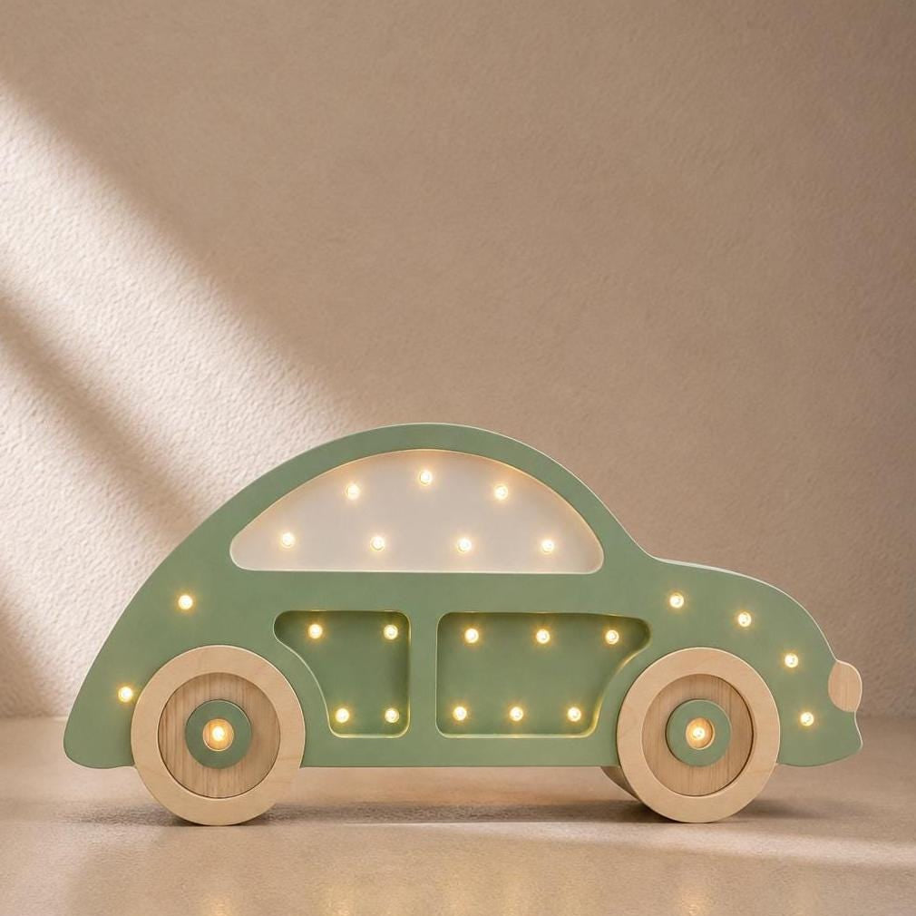 Wooden Night Light Beetle Retro Car Lamp for Boy’s Room Vintage Style Kids Decor Classic Car Wall Light Olive Green Lamp Vintage Style Kids