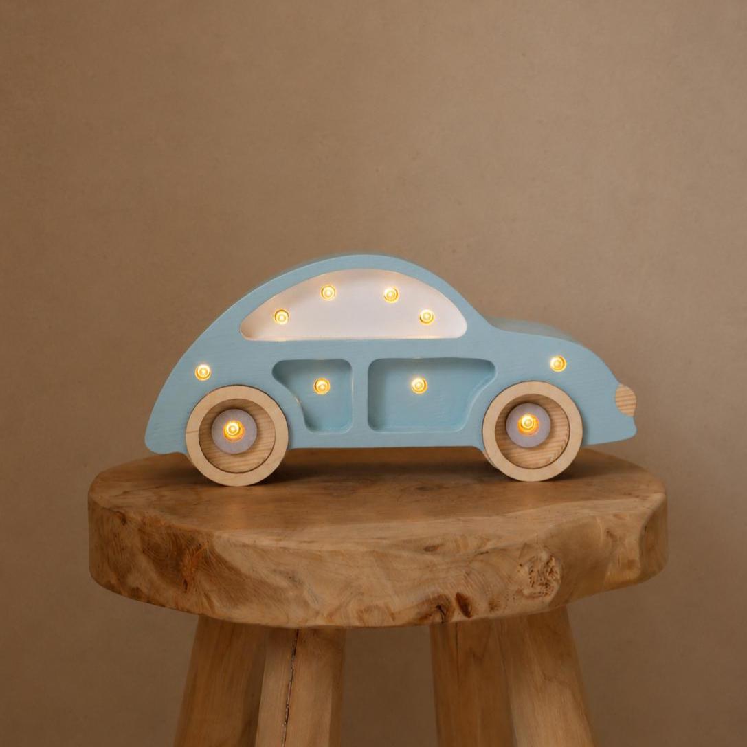 Wooden Car Night Light Retro for Boy’s Room Classic Blue Car Lamp Nursery Decor Vehicle Themed Kids Room Baby Boy Wall Lamp Baby Shower Gift