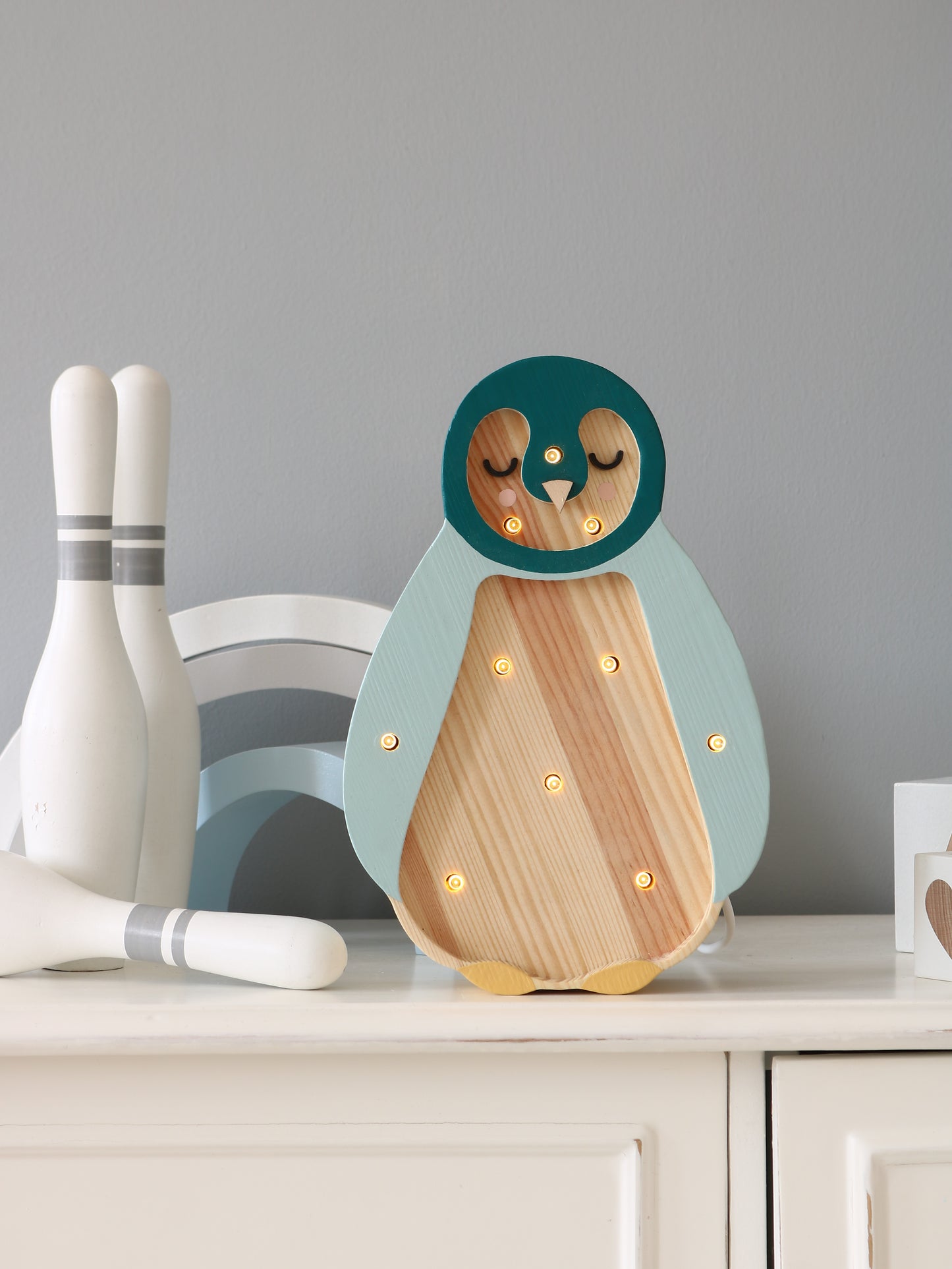 Little Lights Penguin Mini Night Light | Teal Wood