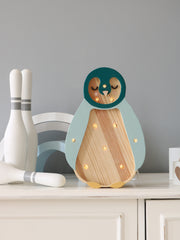 Little Lights Penguin Mini Night Light | Teal Wood