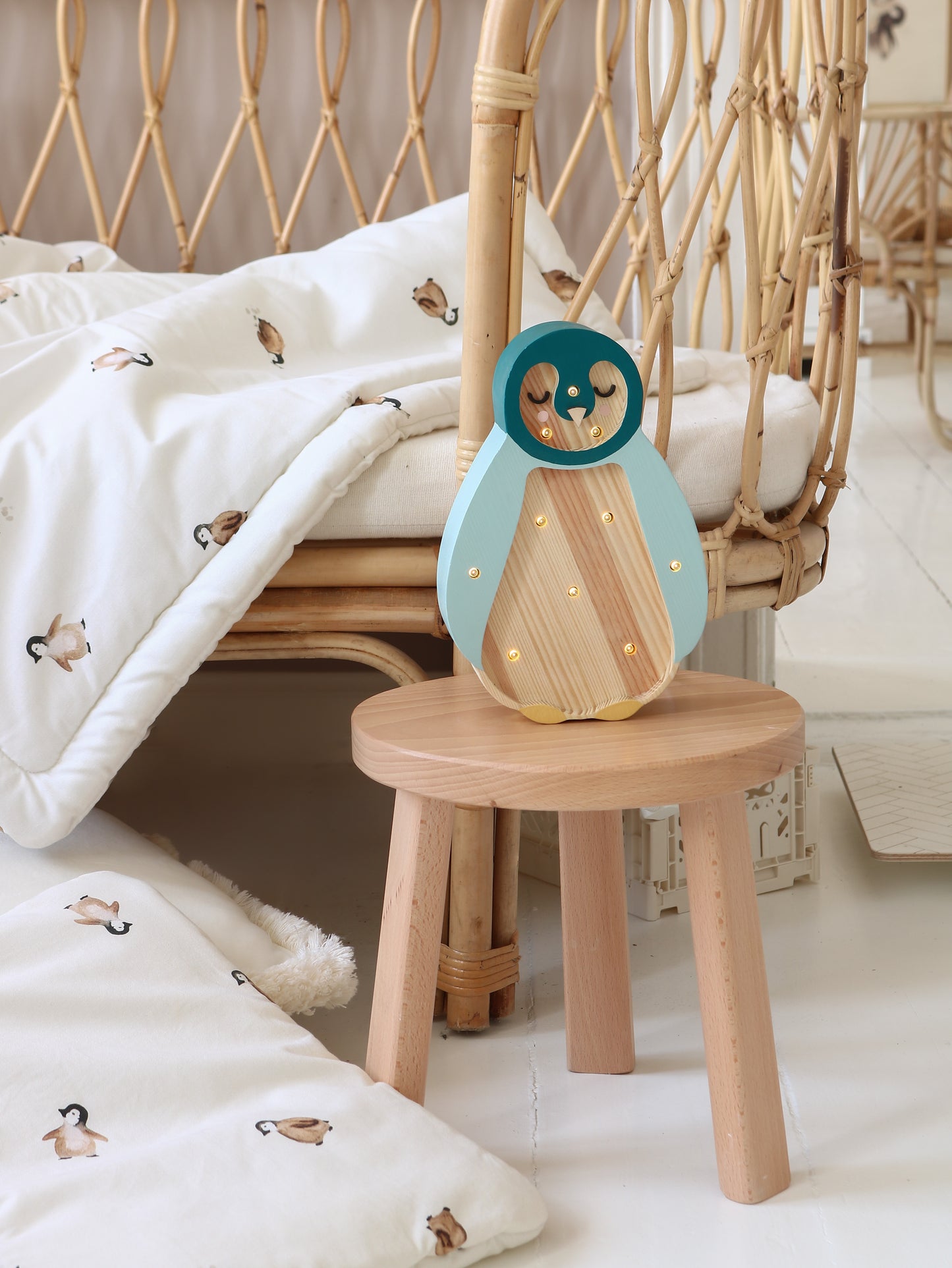 Little Lights Penguin Mini Night Light | Teal Wood