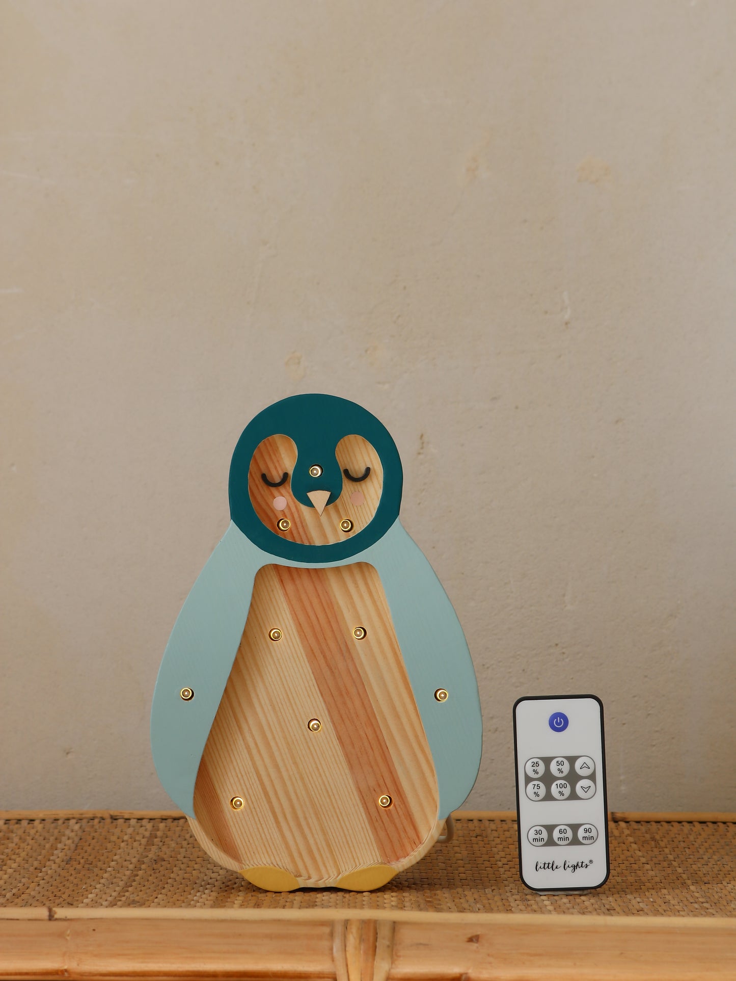 Little Lights Penguin Mini Night Light | Teal Wood