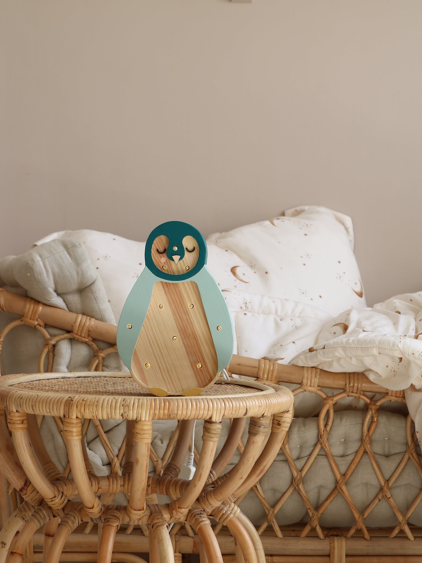 Little Lights Penguin Mini Night Light | Teal Wood