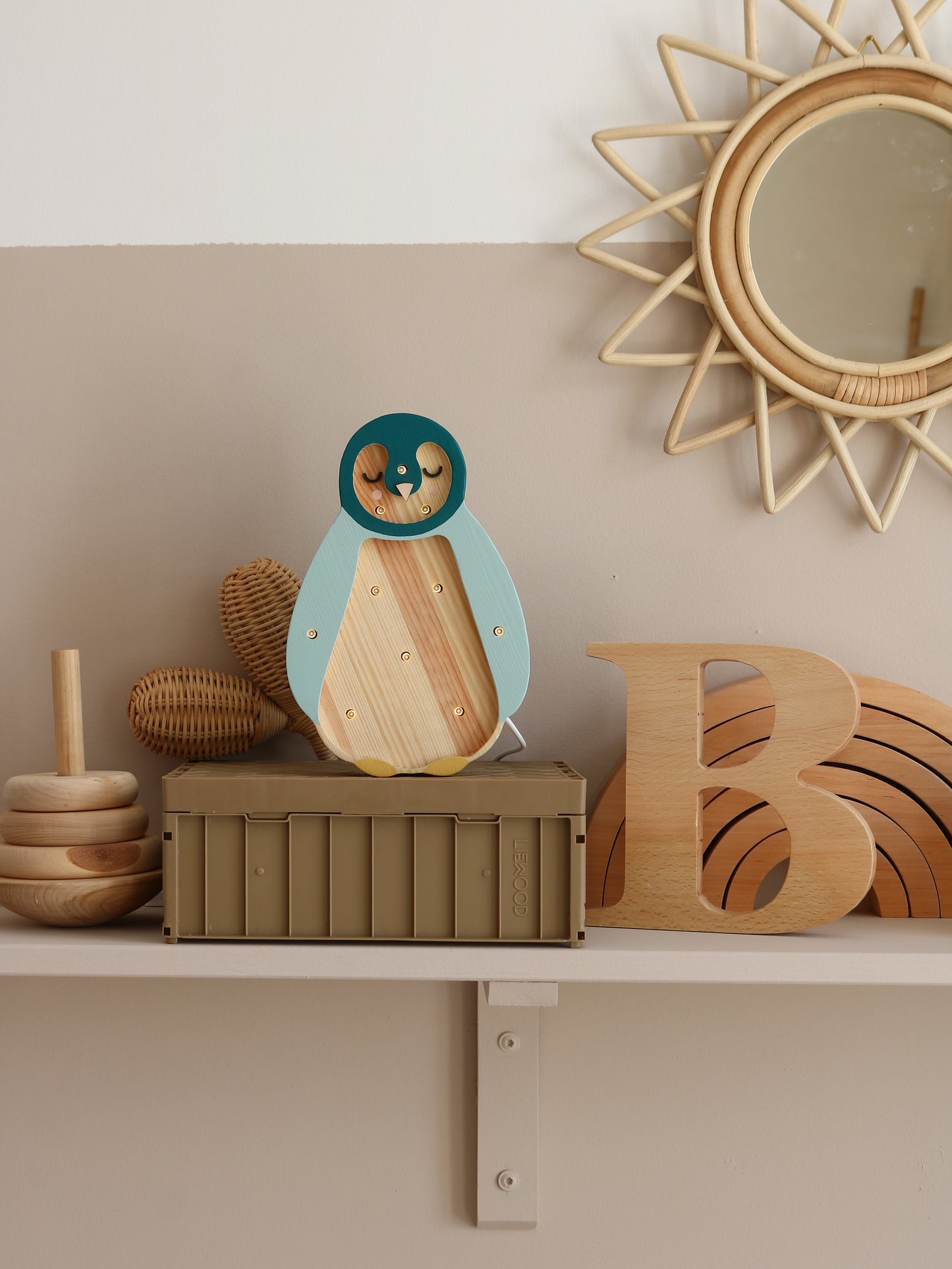 Little Lights Penguin Mini Night Light | Teal Wood