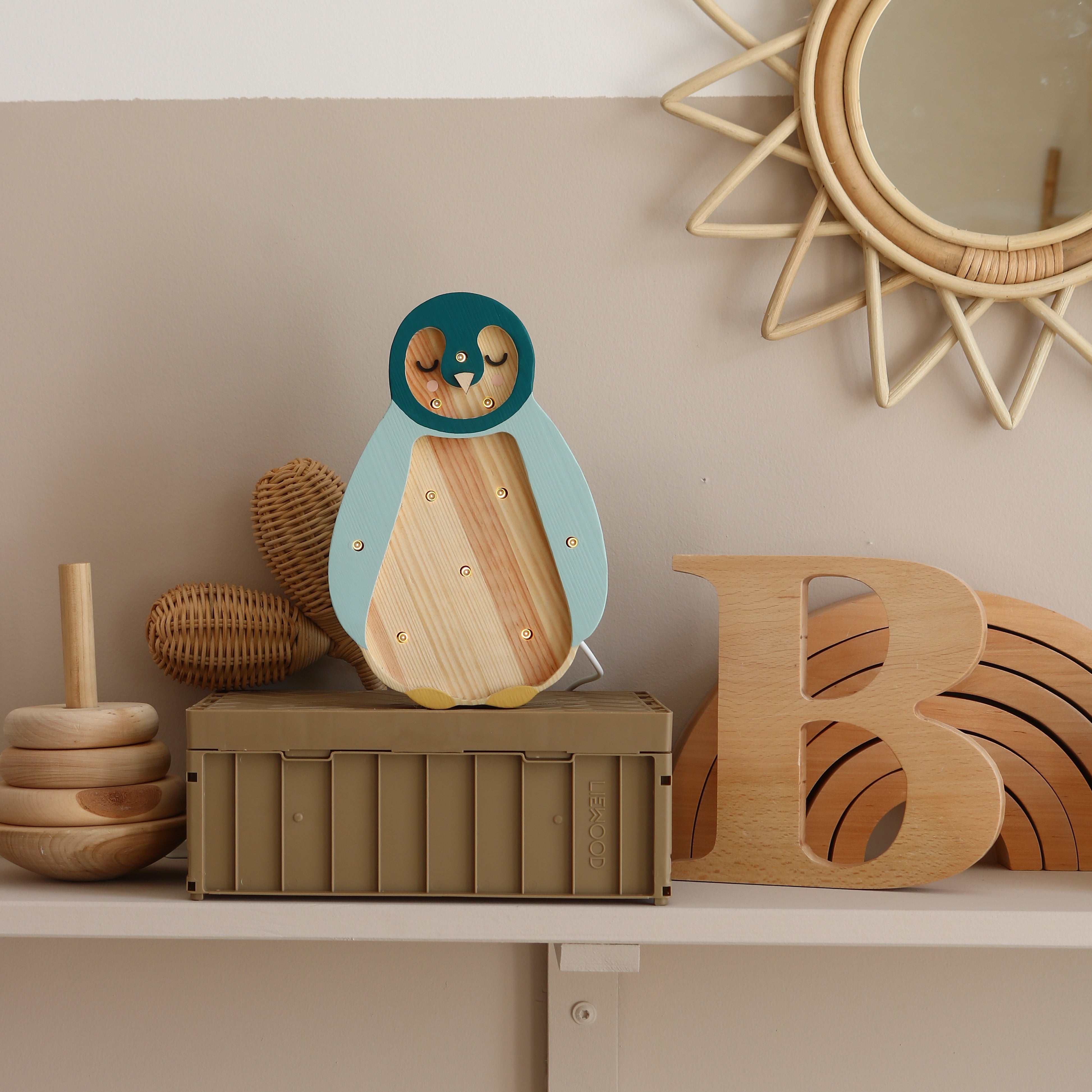 Little Lights Penguin Mini Night Light | Teal Wood