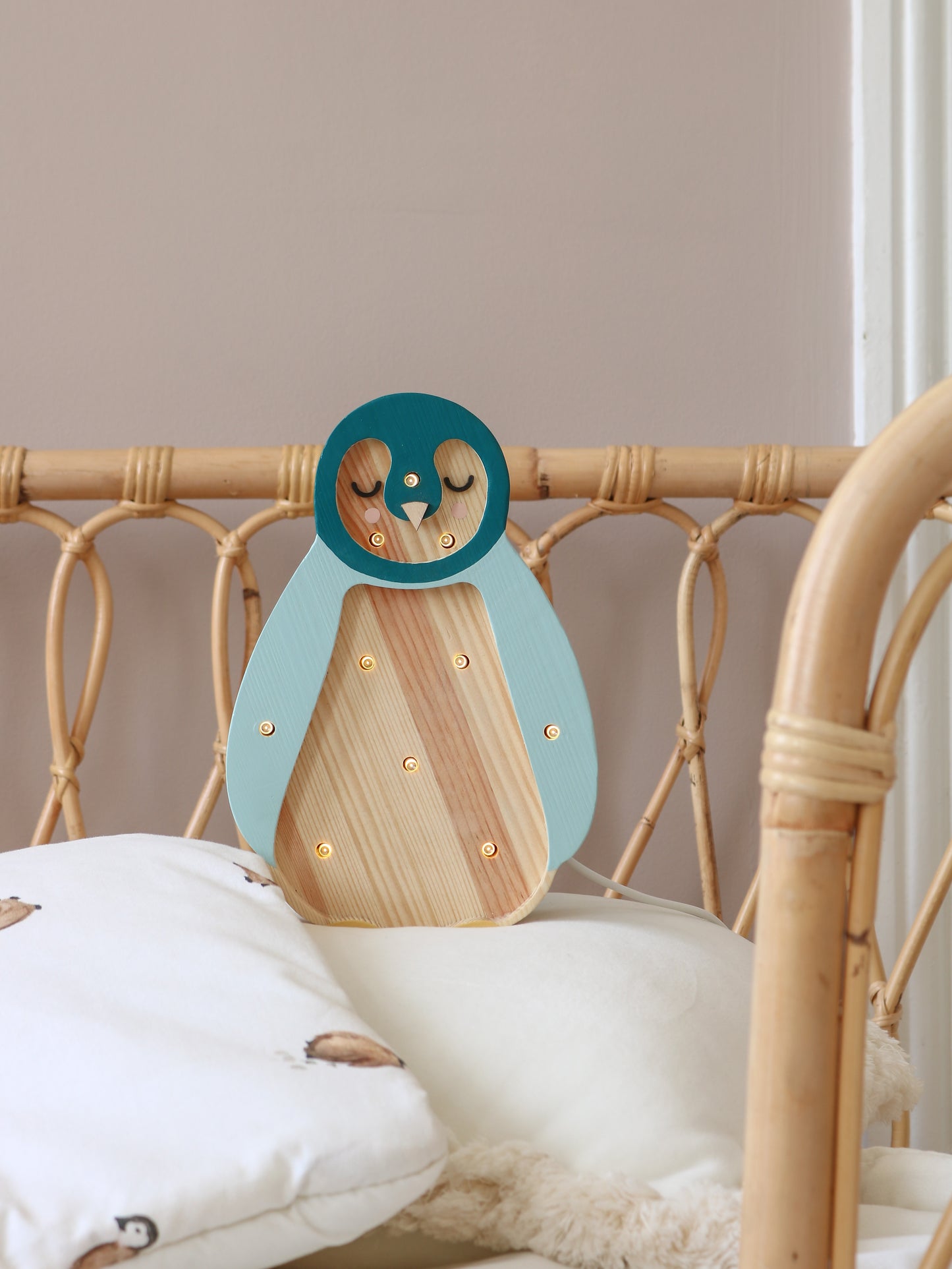 Little Lights Penguin Mini Night Light | Teal Wood