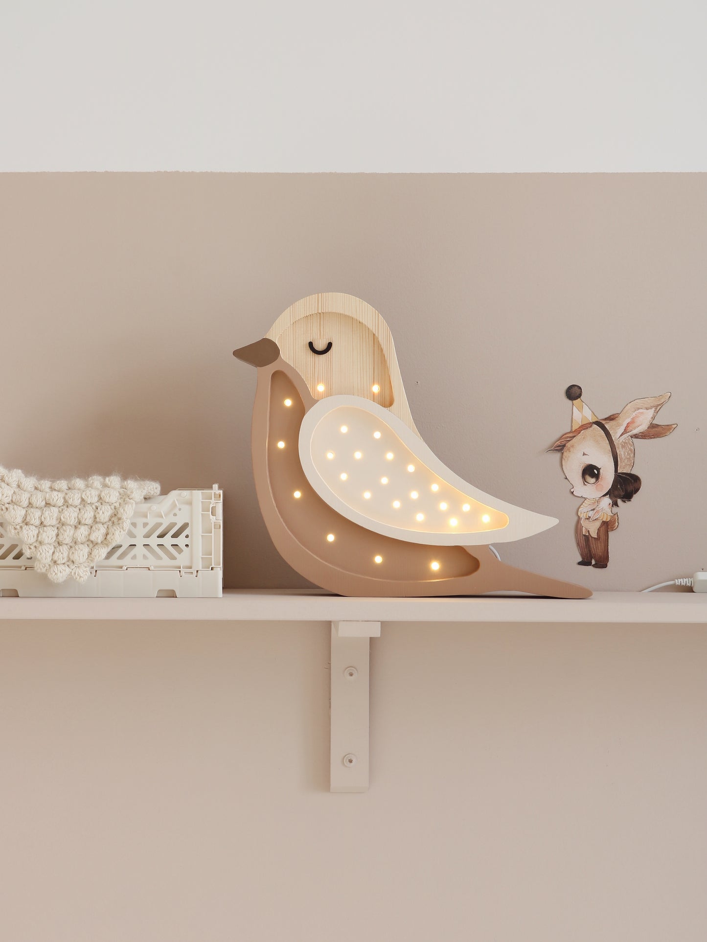 Hölzerne Vogelnachtlichtlampe für Mädchenzimmer Nachttischlampe und Wanddekoration Kinderzimmerlicht Boho Vogel Cappuccino Babypartygeschenk