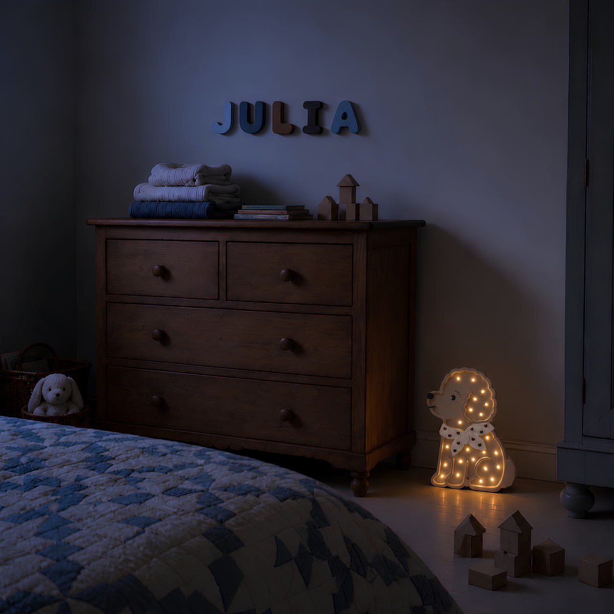 Little Lights Poodle Dog Lotta Night Light | Chocolate Hearts on Beige