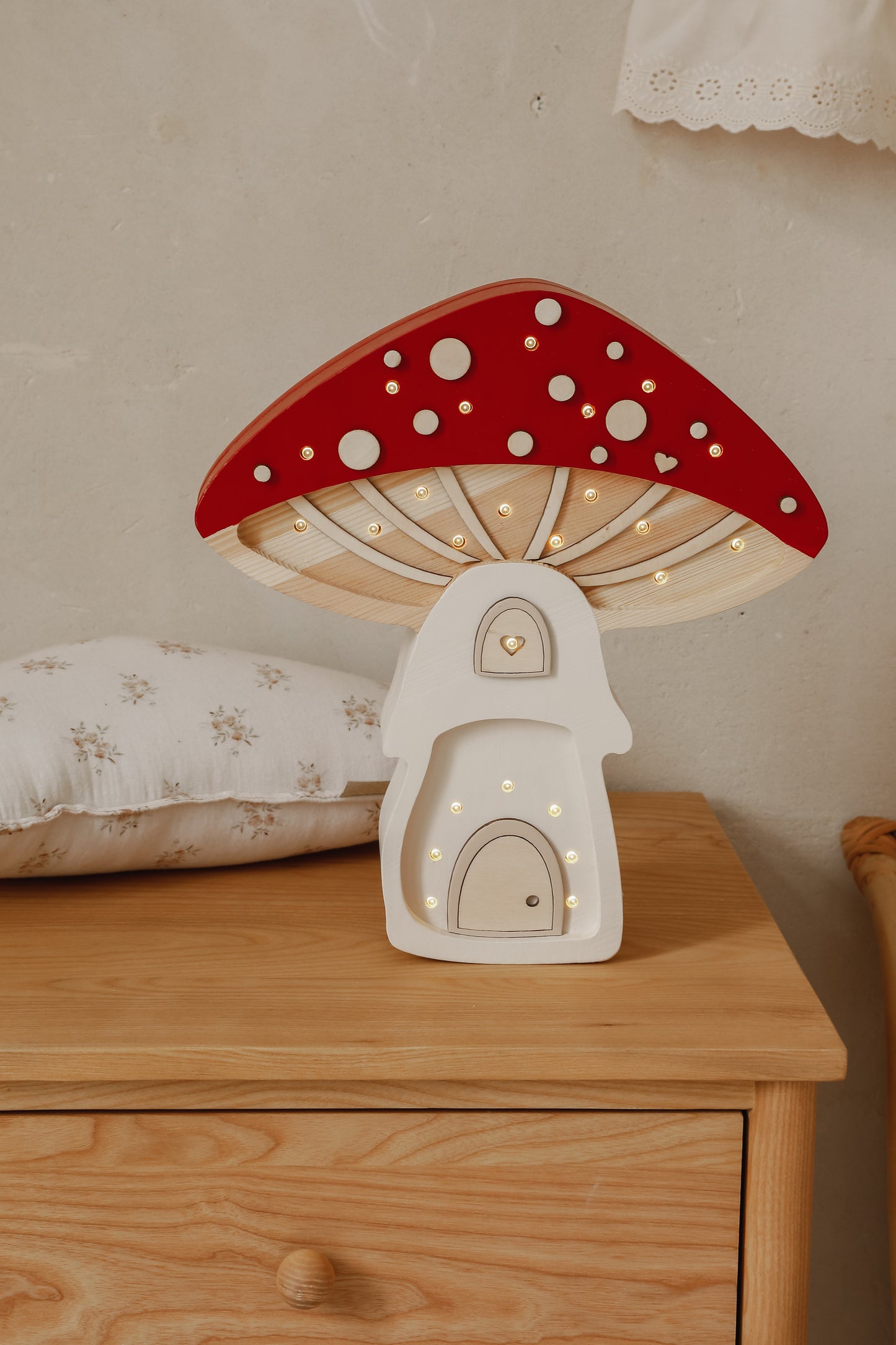 Little Lights Toadstool Mushroom House Night Light | Fairies Red