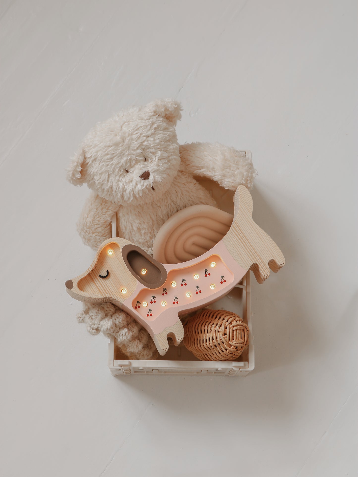 Little Lights Puppy Dachshund Mini Night Light | Cherries on Pink