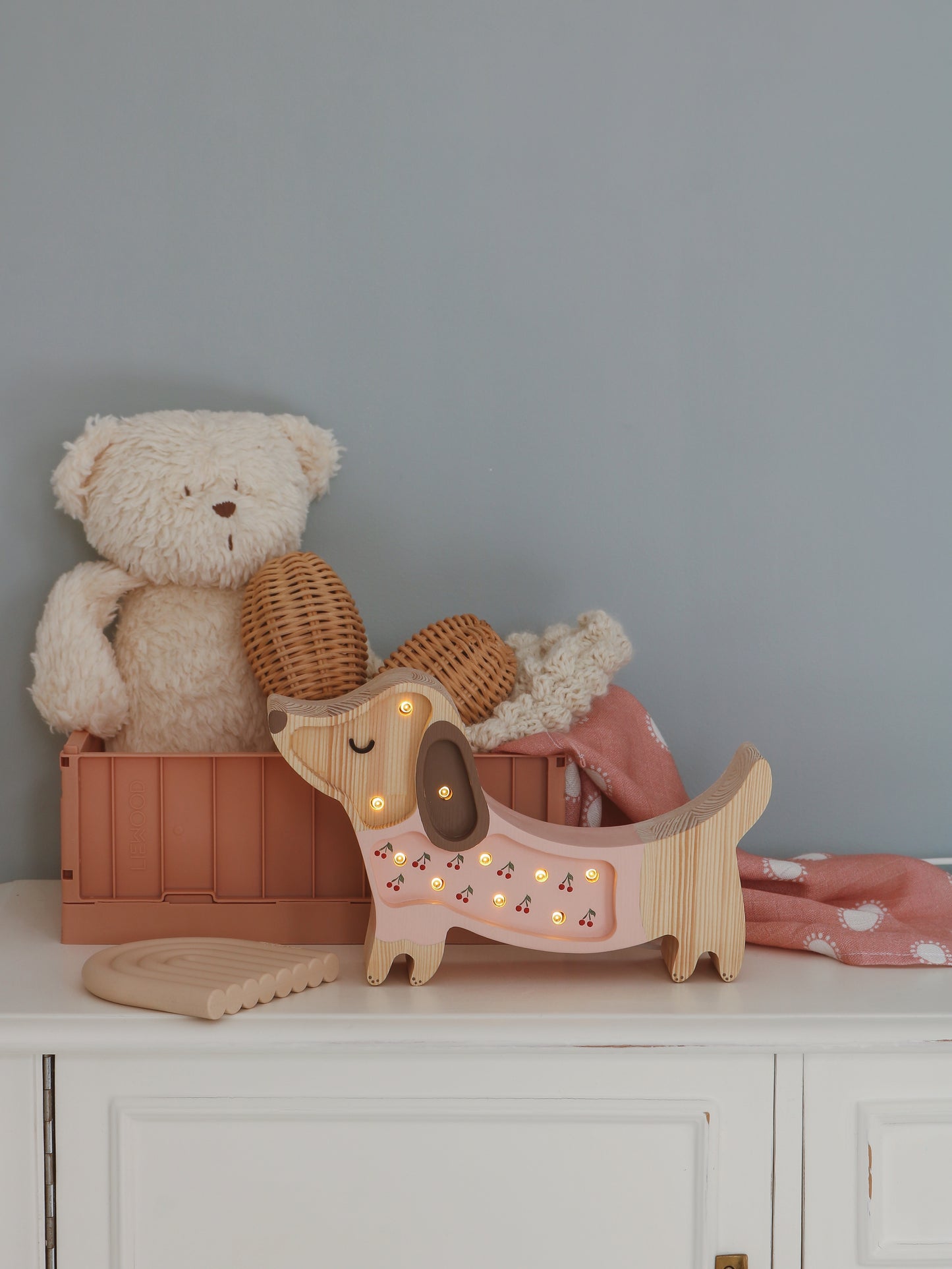 Little Lights Puppy Dachshund Mini Night Light | Cherries on Pink