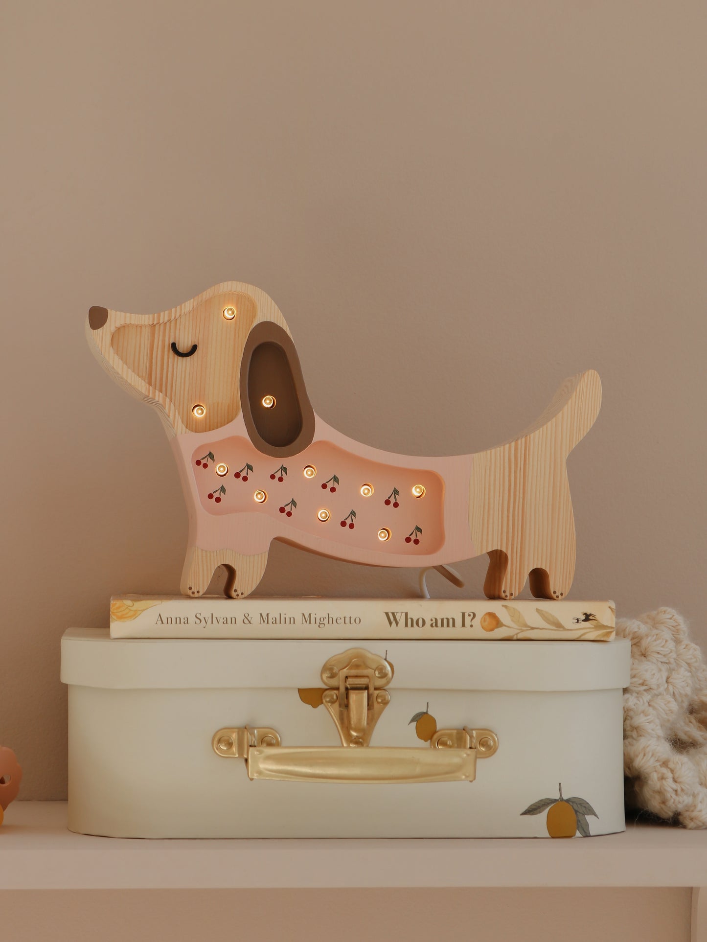 Little Lights Puppy Dachshund Mini Night Light | Cherries on Pink