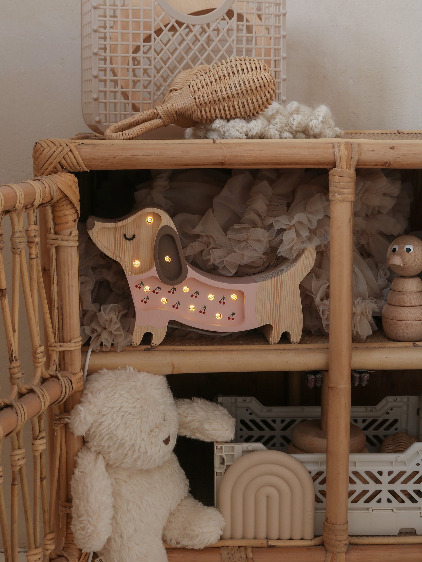 Little Lights Puppy Dachshund Mini Night Light | Cherries on Pink