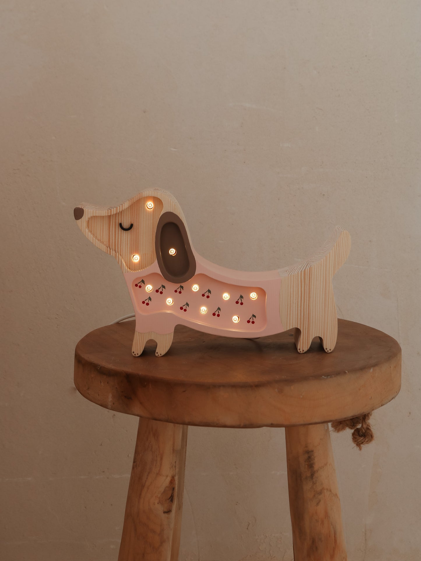 Little Lights Puppy Dachshund Mini Night Light | Cherries on Pink