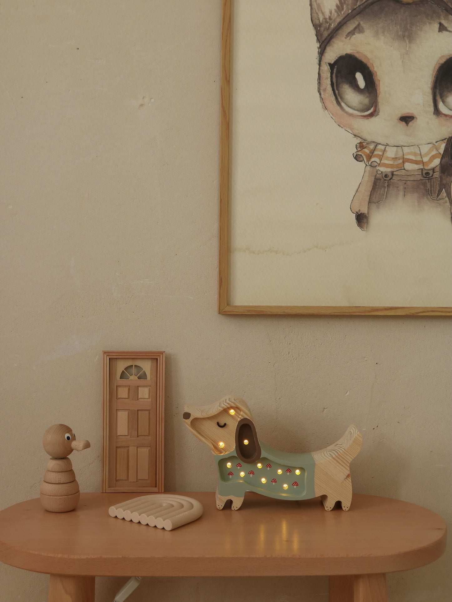Little Lights Puppy Dachshund Mini Night Light | Mushroom on green