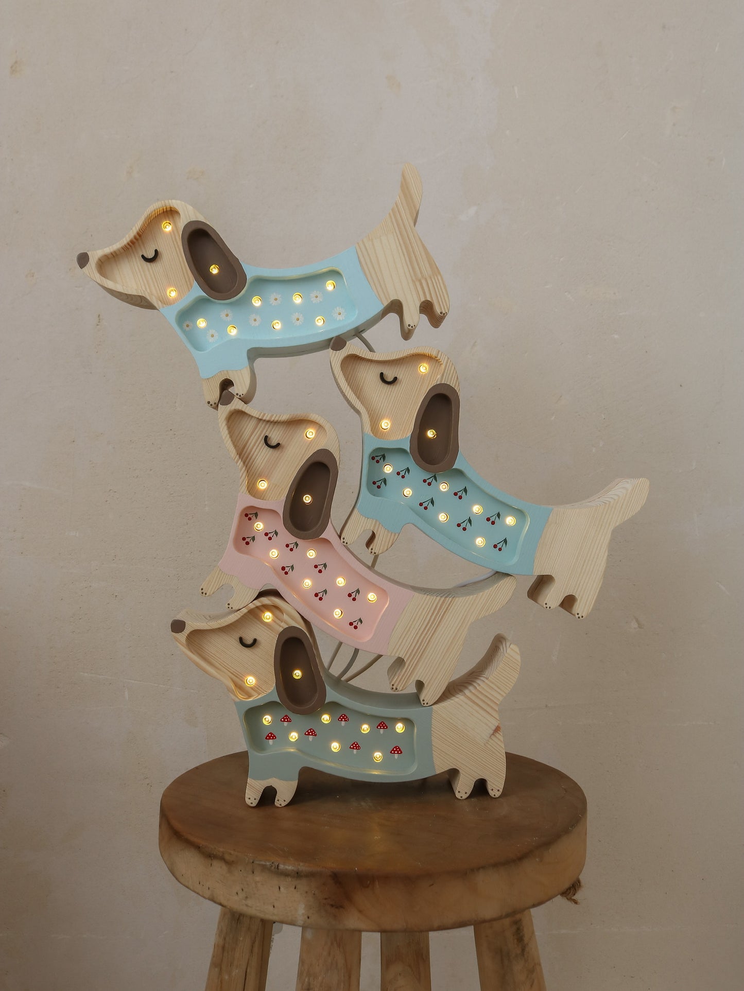 Little Lights Puppy Dachshund Mini Night Light | Mushroom on green
