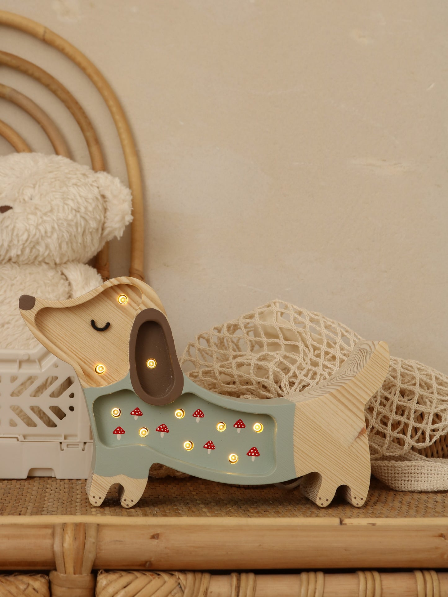 Little Lights Puppy Dachshund Mini Night Light | Mushroom on green