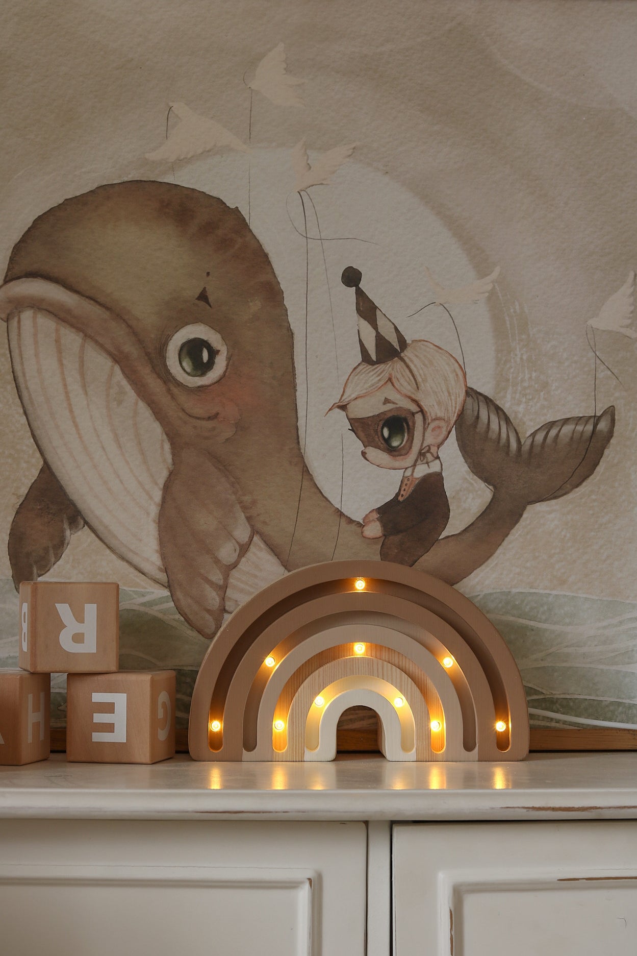 Regenbogen-Nachtlicht aus Holz, Kleinkinder-Schlafzimmerlampe, Montessori Babyzimmer Deko Pastell Cappuccino Regenbogen-Babylampe Kinderzimmer Deko Braunes Zimmer