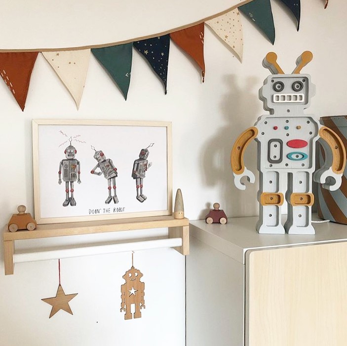 Little Lights Roboter-Nachtlicht | Metallic-Grau