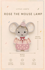 Nachtlicht Maus aus Holz für Kinder, handgefertigte Babyzimmerlampe, Babypartygeschenk, Maus im Maileg-Stil, Zirkus-Motiv, Mädchenzimmer, Rosa, Tierwanddeko