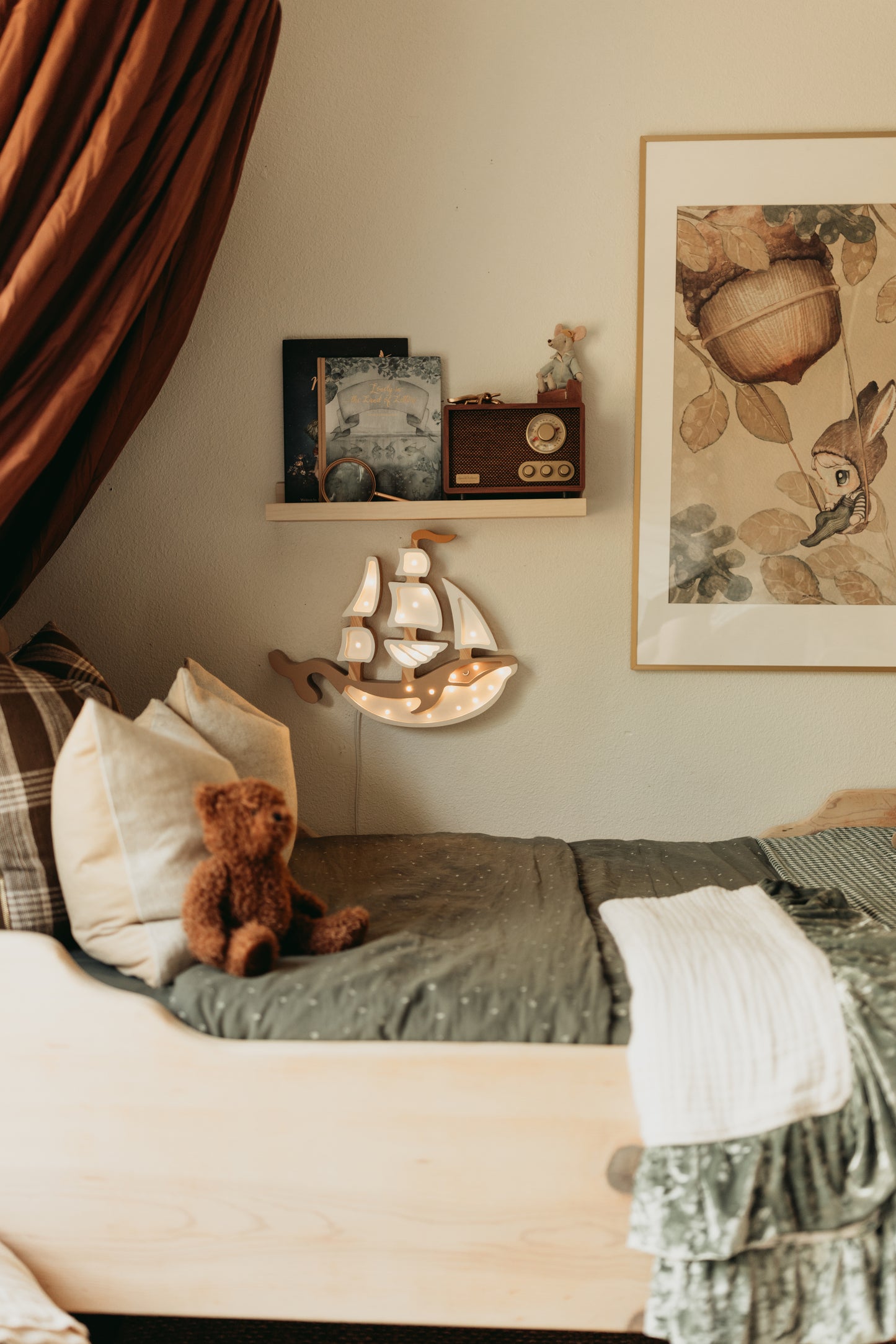 Little Lights Whale Ship Night Light | Pirate Brown
