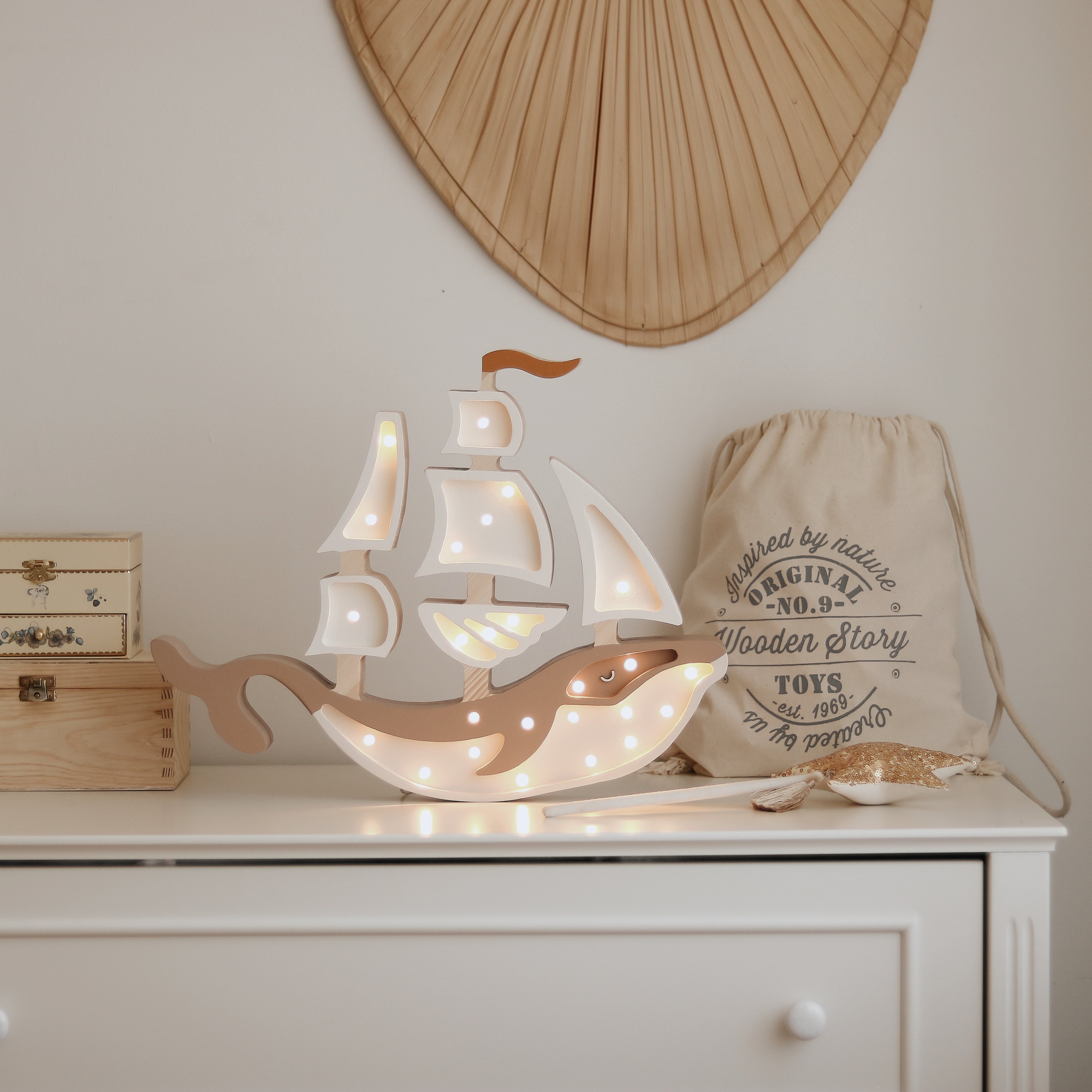 Little Lights Whale Ship Night Light | Pirate Brown