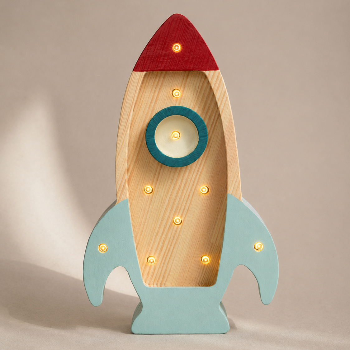 Little Lights Space Rocket Mini Night Light | Wood Teal