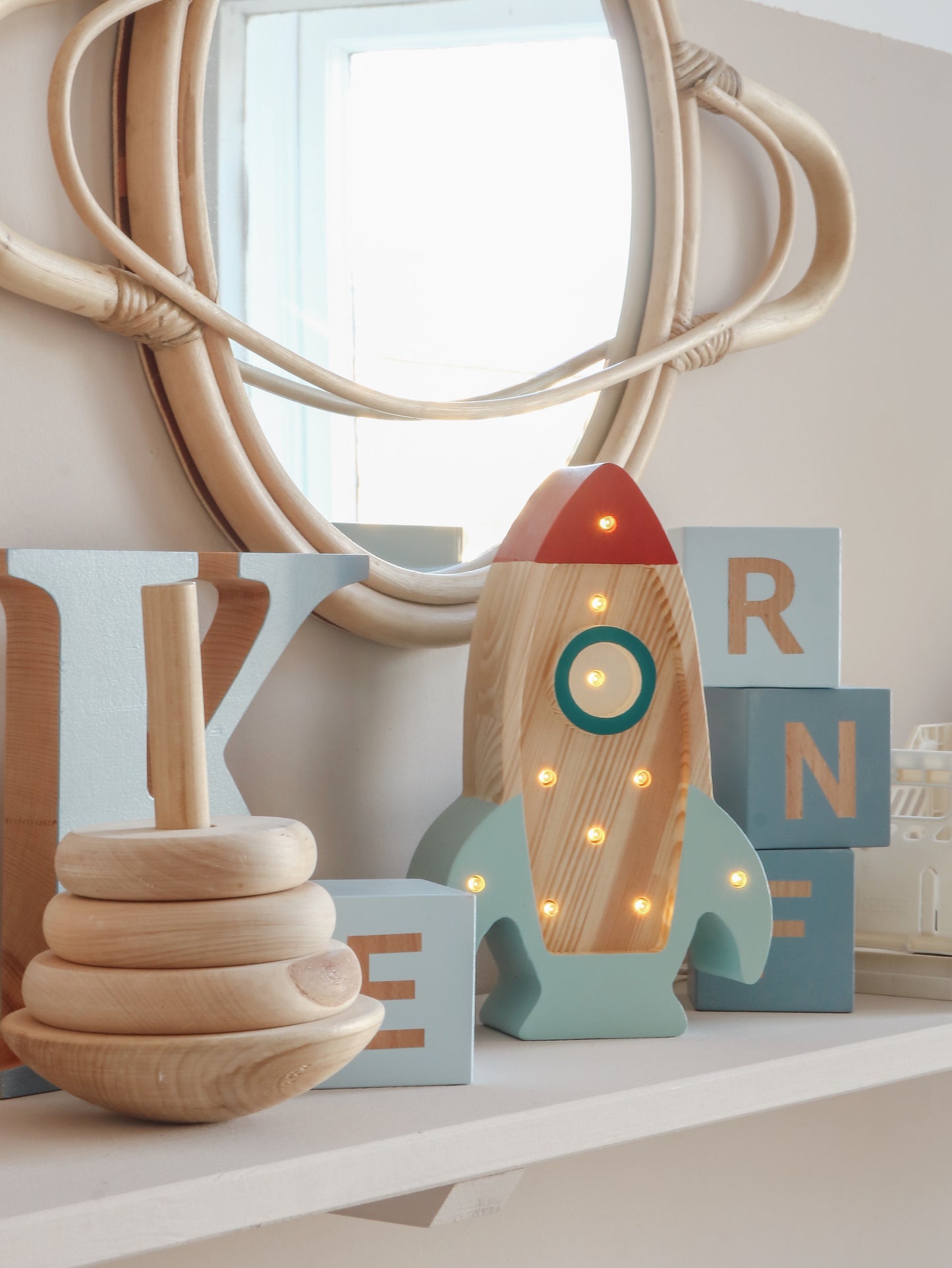 Lampka nocna Little Lights Space Rocket Mini | Drewno morskie