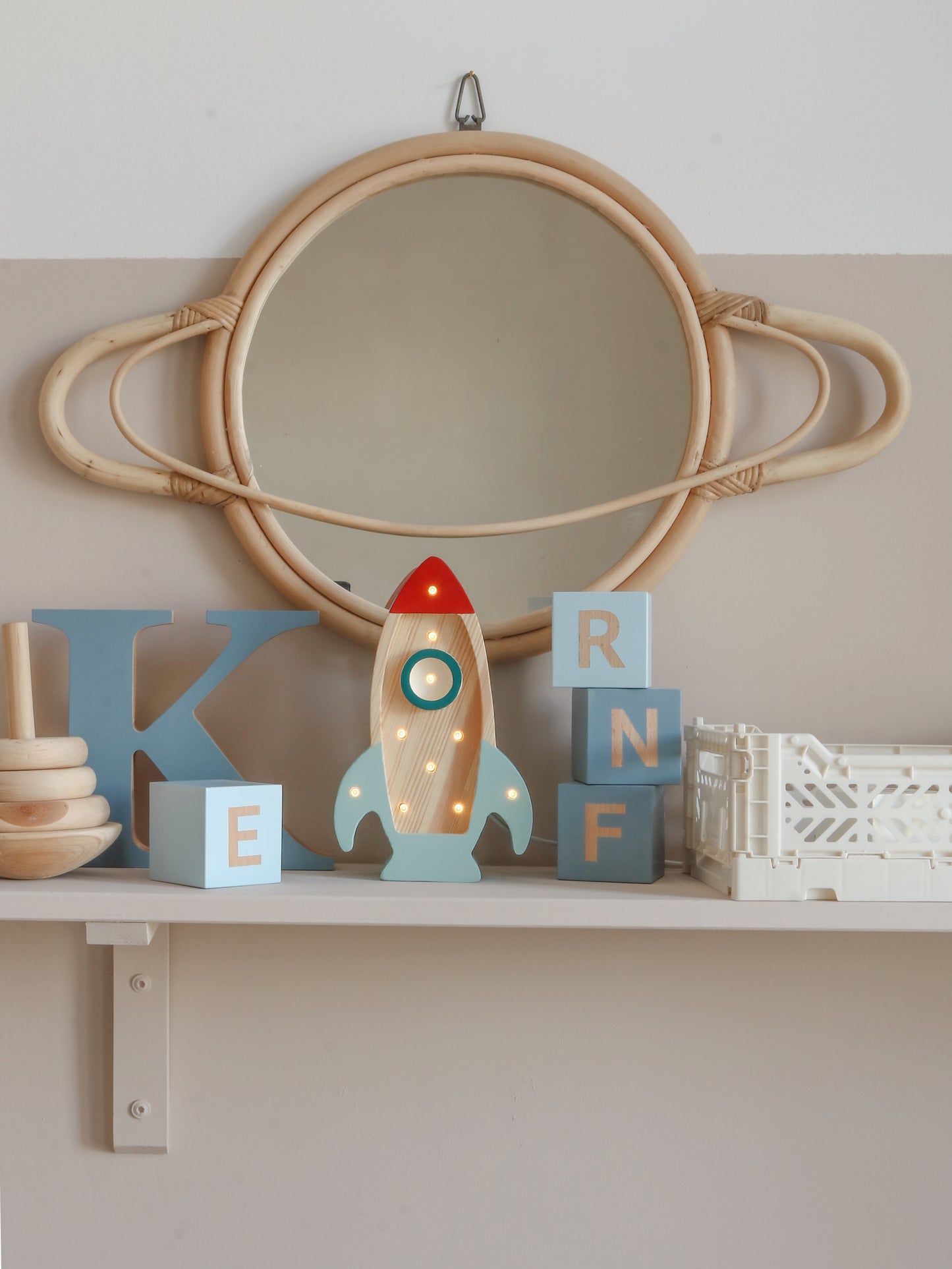 Lampka nocna Little Lights Space Rocket Mini | Drewno morskie