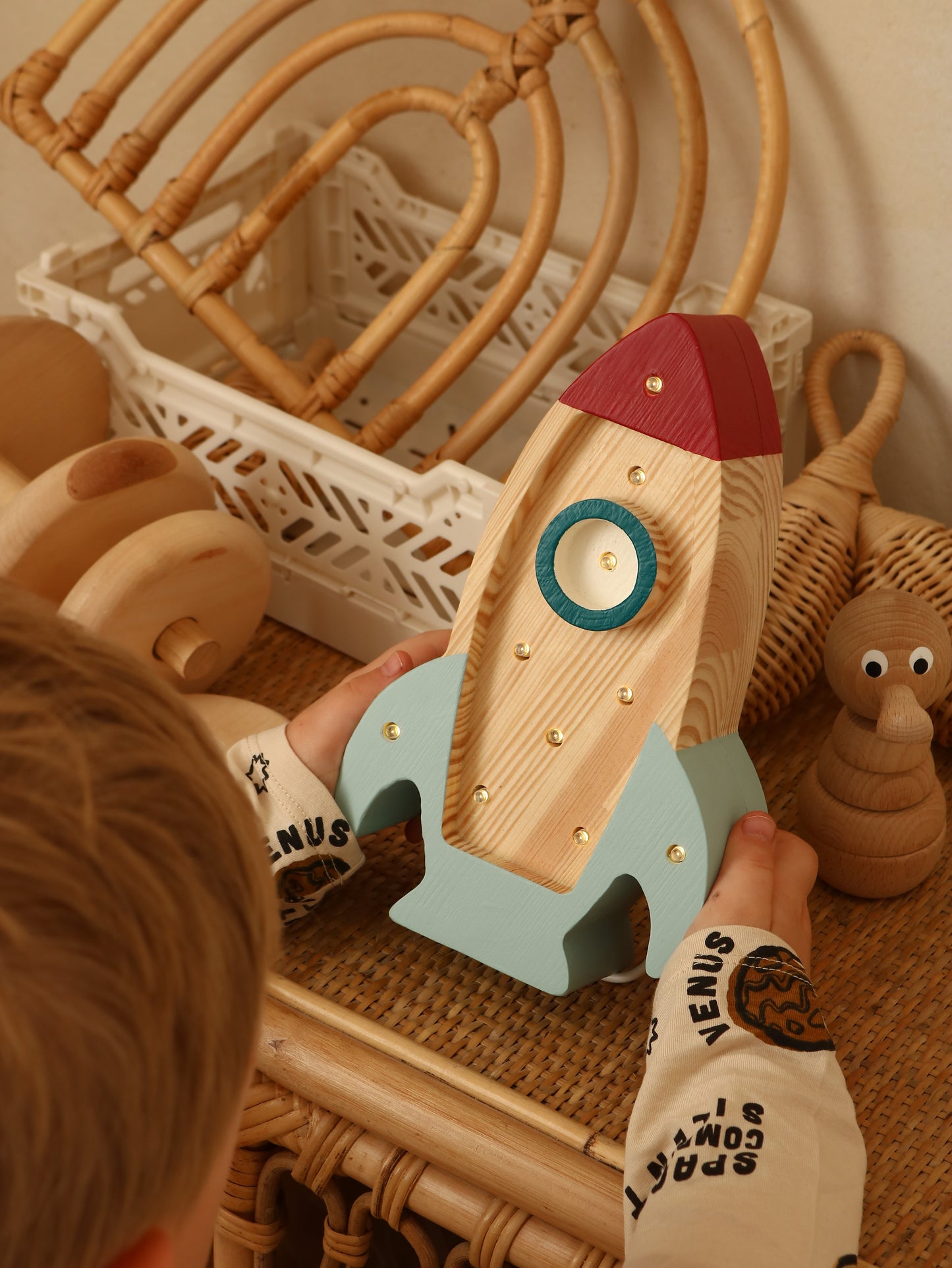 Lampka nocna Little Lights Space Rocket Mini | Drewno morskie