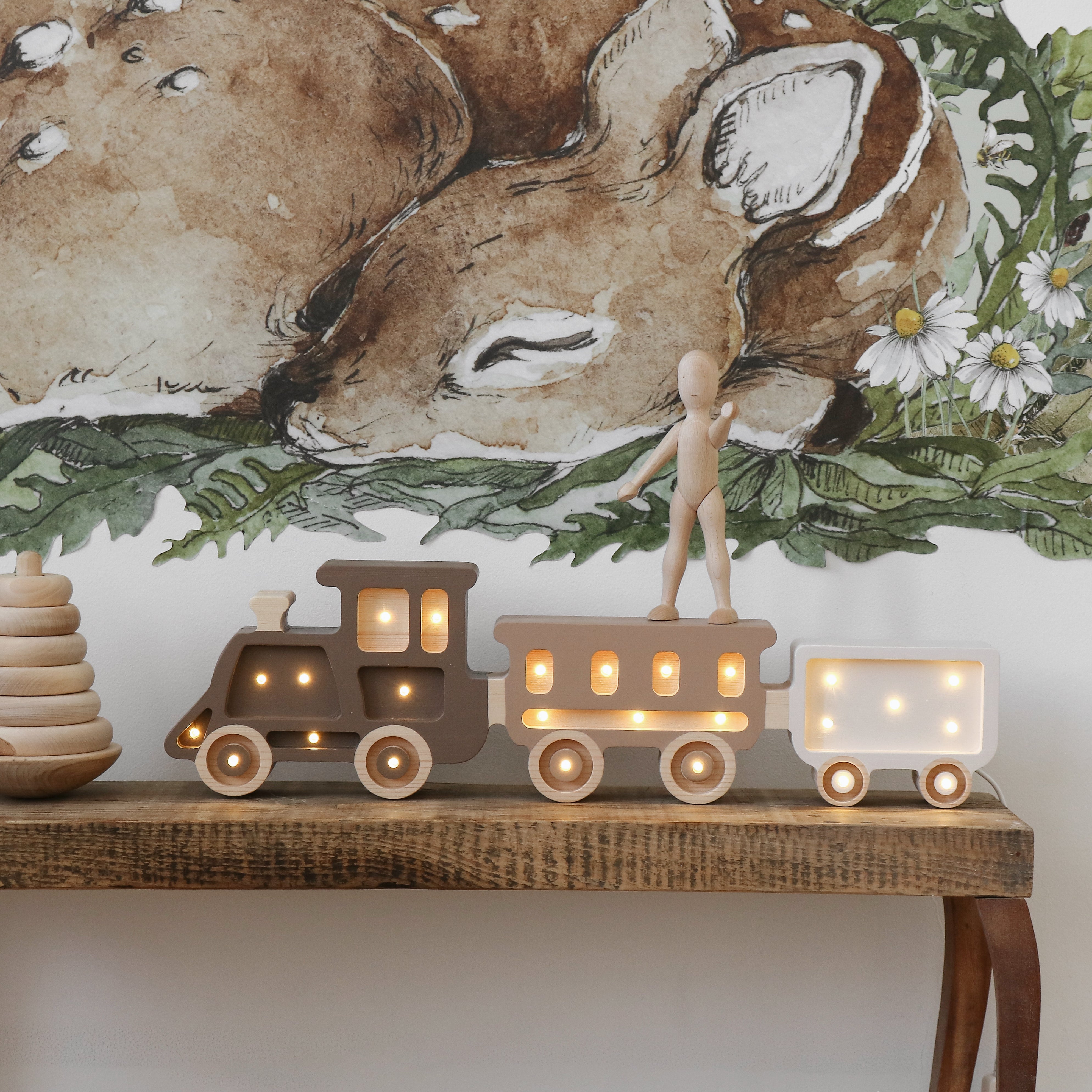 Little Lights Tractor Night Light | Coffee Wood