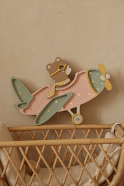 Holz Nachtlicht Retro Flugzeug Lampe Kinderzimmer Rosa Deko Handgemacht Reise & Abenteuer für Kinderzimmer Bär im Flugzeug Lampe Pilotenbär