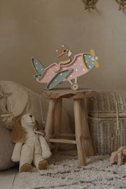 Holz Nachtlicht Retro Flugzeug Lampe Kinderzimmer Rosa Deko Handgemacht Reise & Abenteuer für Kinderzimmer Bär im Flugzeug Lampe Pilotenbär