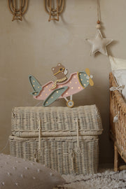 Holz Nachtlicht Retro Flugzeug Lampe Kinderzimmer Rosa Deko Handgemacht Reise & Abenteuer für Kinderzimmer Bär im Flugzeug Lampe Pilotenbär