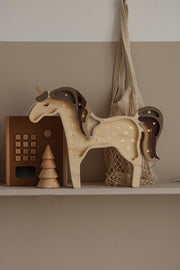 Adorable Unicorn Lamp Nursery Decor Handmade Fairy Tale Theme Lighting for Kids Room Wall Lamp LED Brown Horse Night Light for Girl’s Room