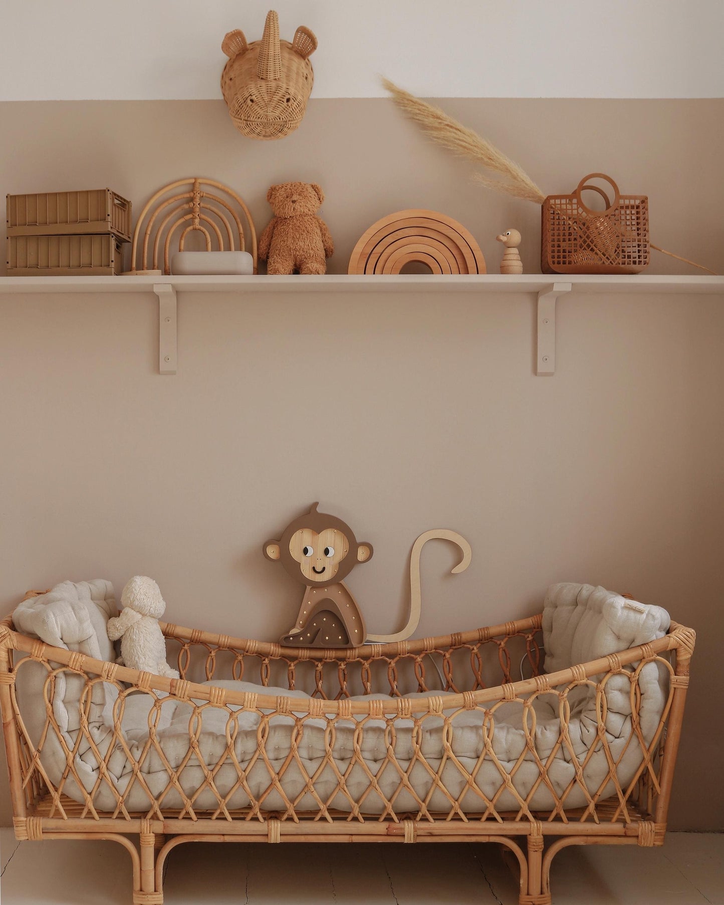 Wooden Monkey Night Light for Kids Jungle Safari Nursery Decor Handmade Lamp Baby Shower Gift Boys' Room Jungle Style Monkey Decoration Ape