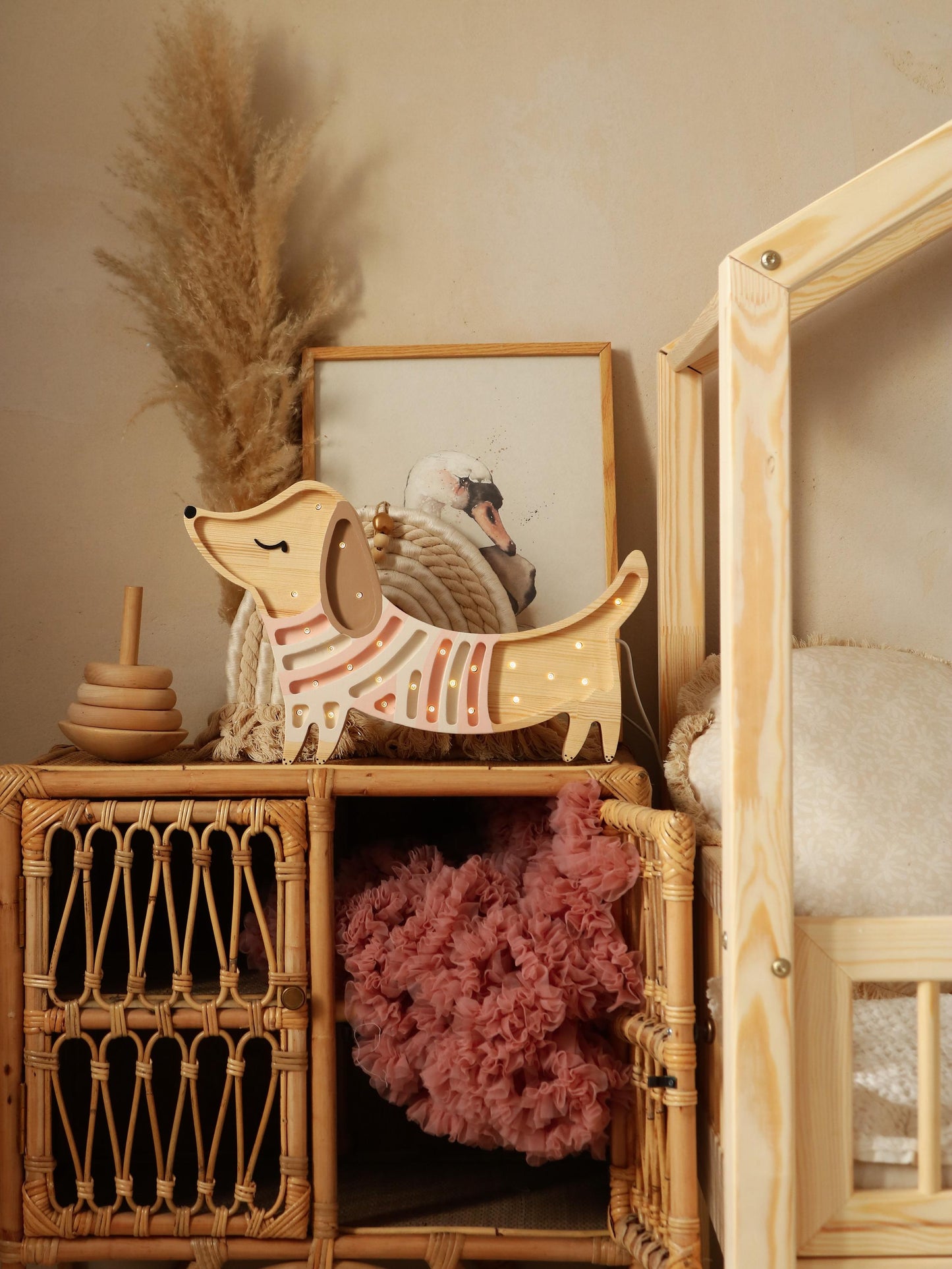 Dog Night Light – Wooden Lamp for Kids' Room | Dachshund Dog Decor | Bedside Lamp | Gift for Dog and Dachshund Lovers Wall lamp Pink Room