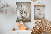 Wooden Bird Night Light Lamp for Girls' Room Bedside Table Lamp and Wall Decor Nursery Boho Woodland Bird Pink Mustard Baby Shower Gift
